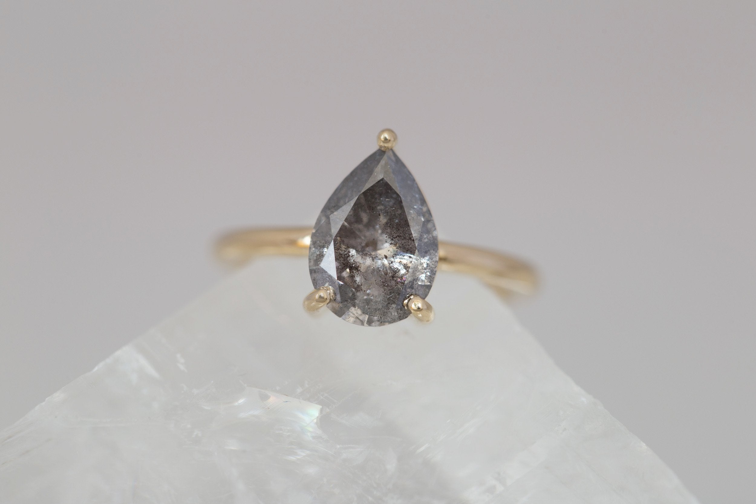 Briar Ring | Pear Salt and Pepper Diamond Solitaire Engagement Ring 2.32 ct | 14k Recycled Gold | One of a Kind