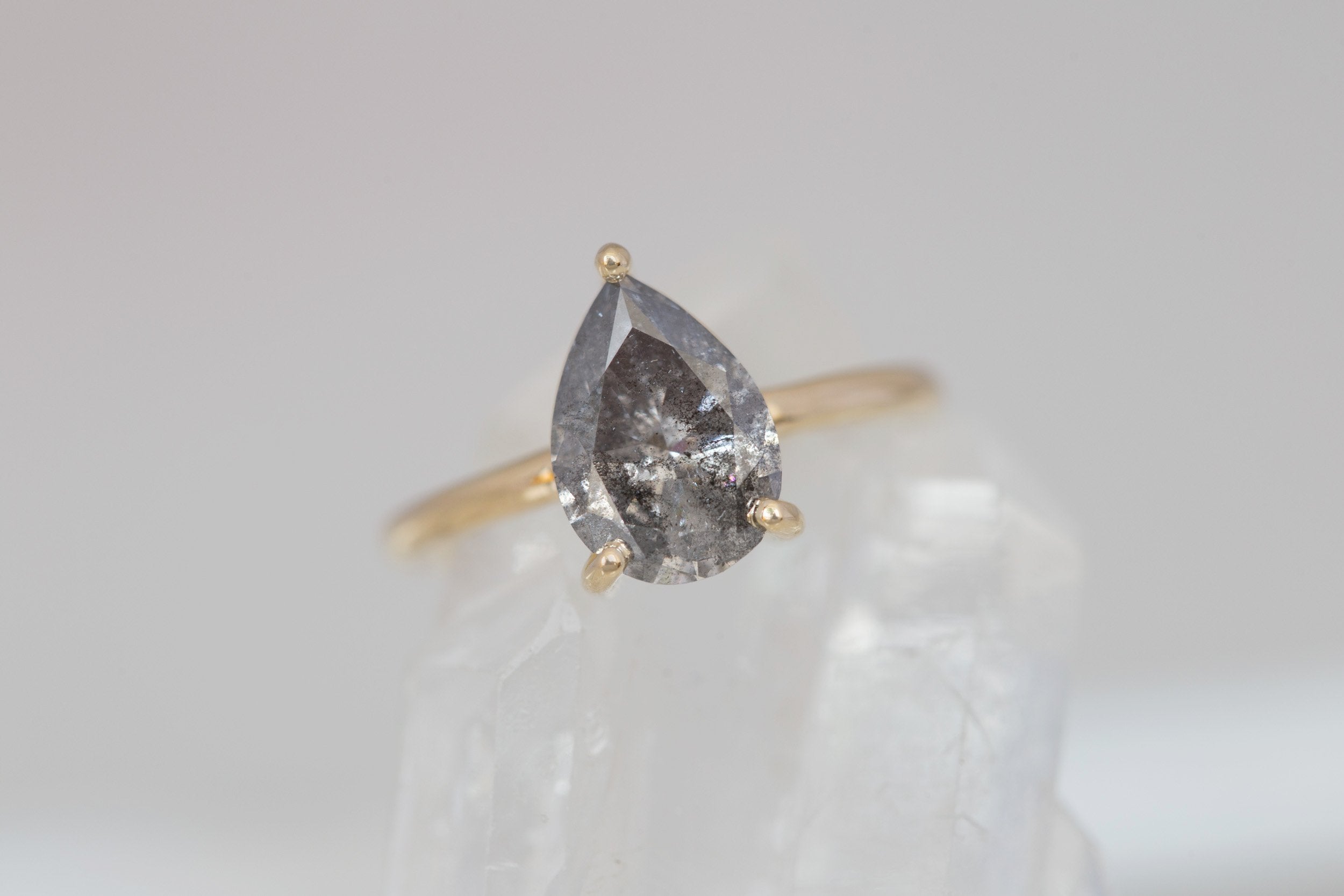 Briar Ring | Pear Salt and Pepper Diamond Solitaire Engagement Ring 2.32 ct | 14k Recycled Gold | One of a Kind