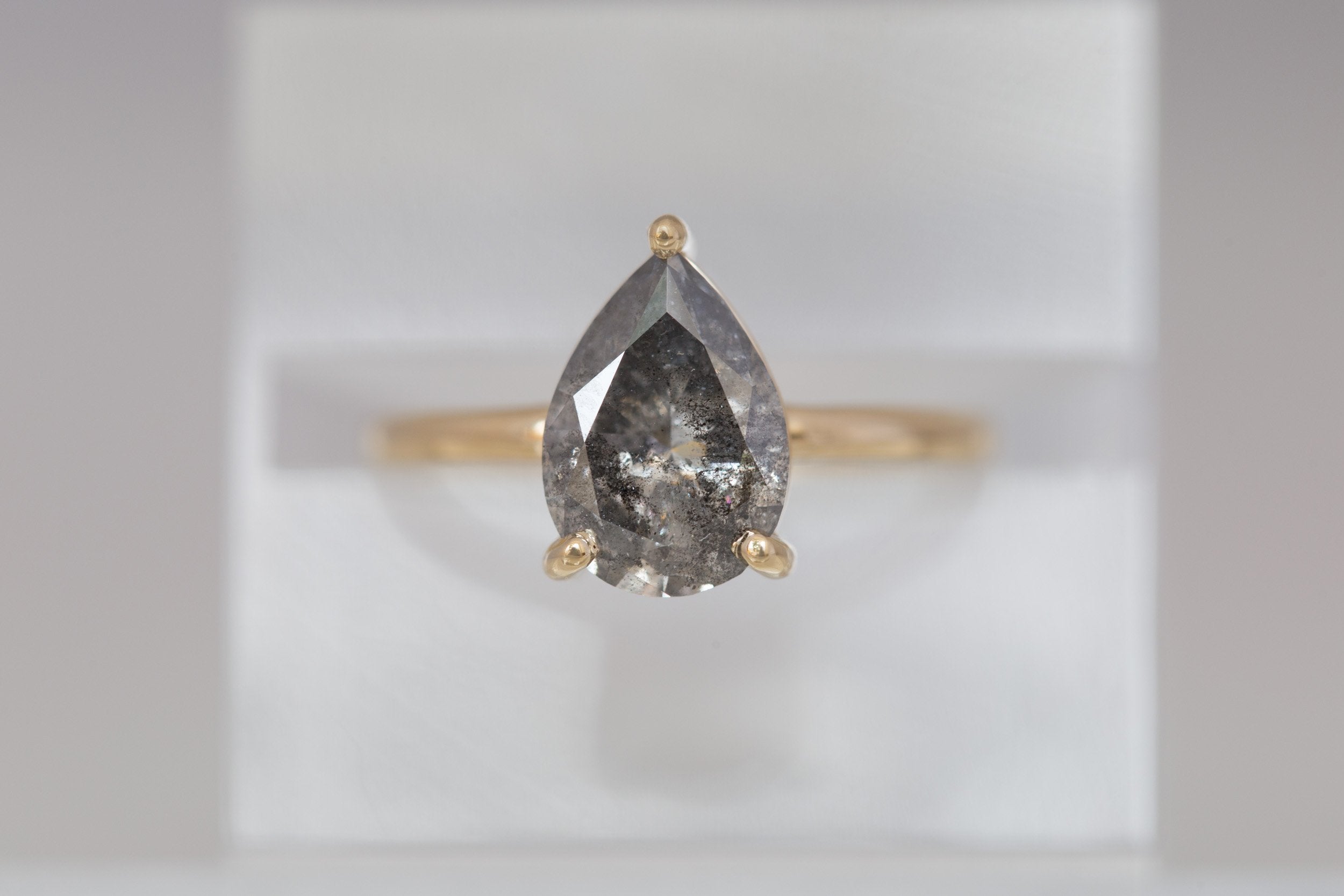 Briar Ring | Pear Salt and Pepper Diamond Solitaire Engagement Ring 2.32 ct | 14k Recycled Gold | One of a Kind