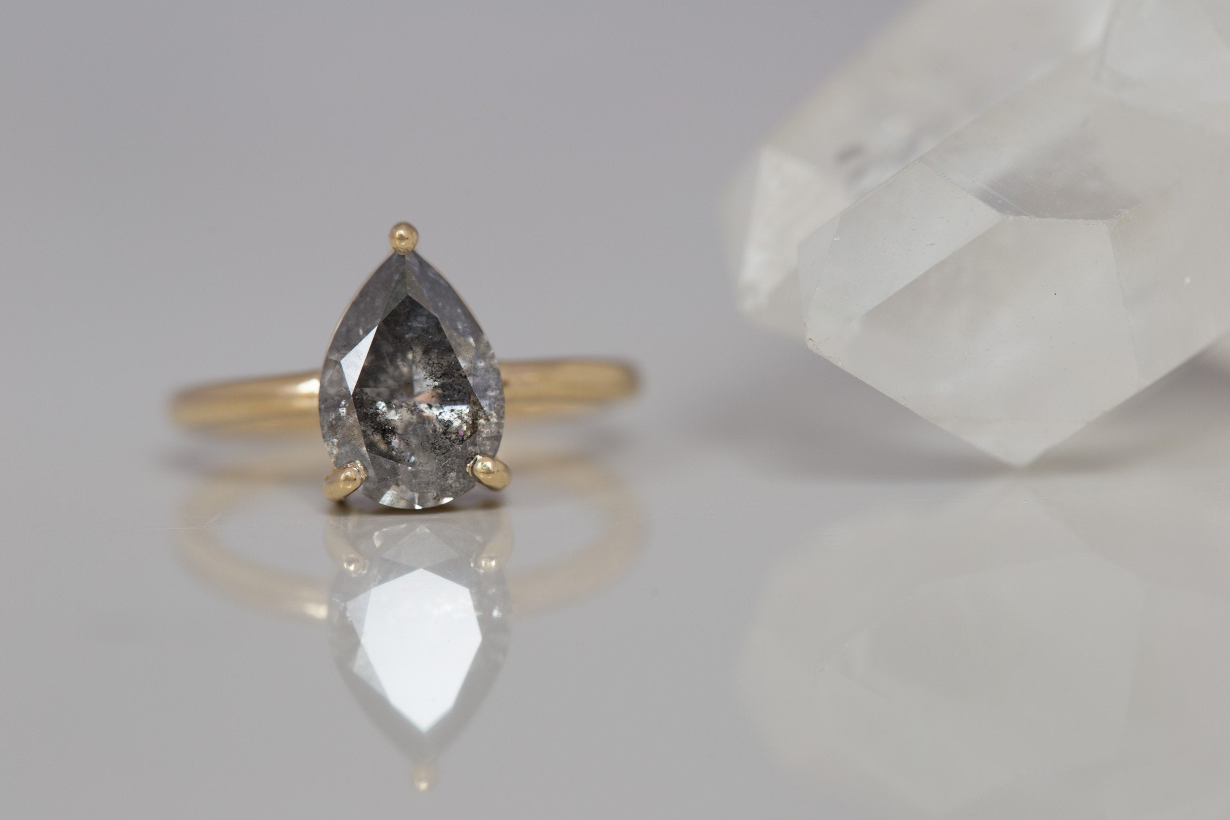 Briar Ring | Pear Salt and Pepper Diamond Solitaire Engagement Ring 2.32 ct | 14k Recycled Gold | One of a Kind