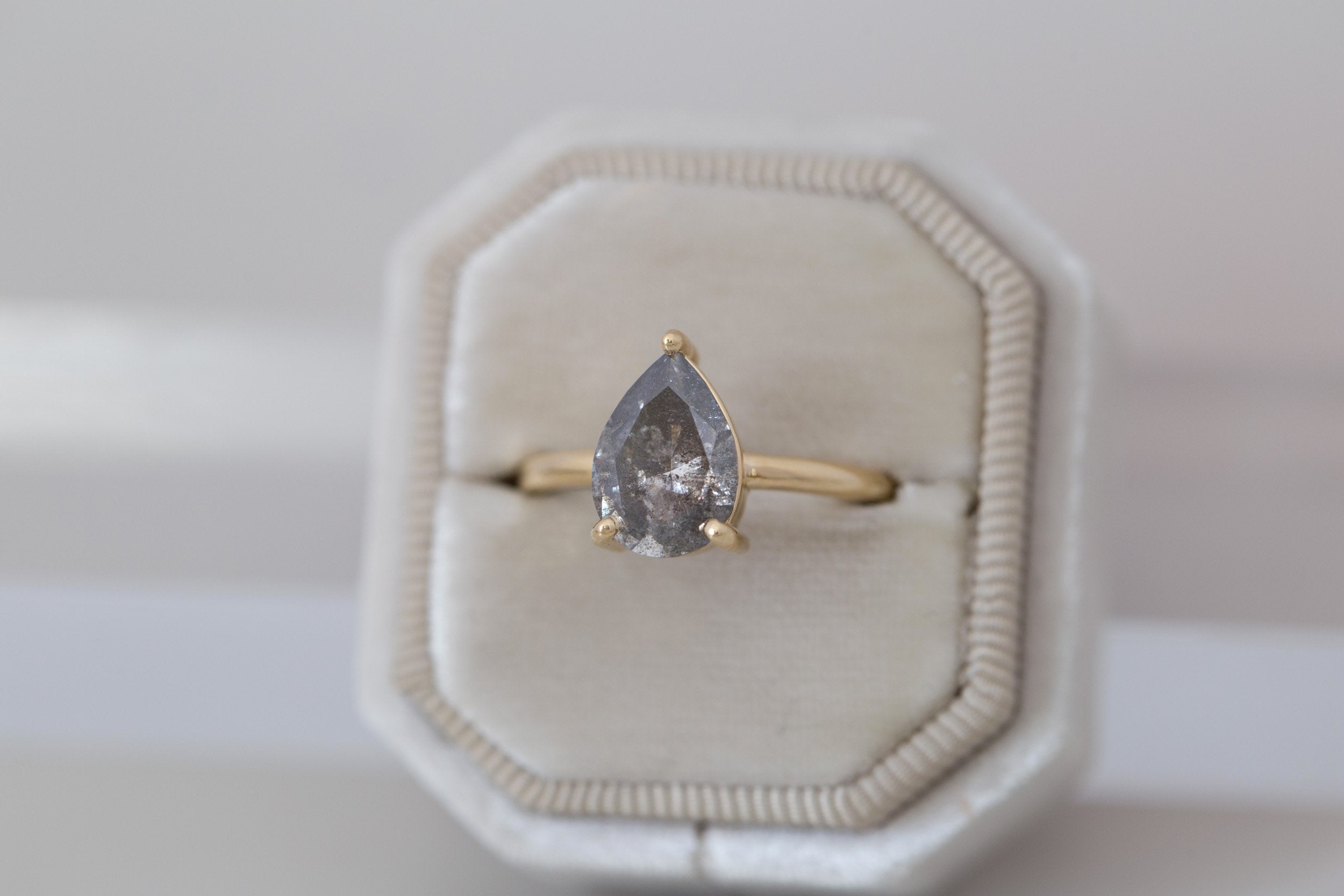 Briar Ring | Pear Salt and Pepper Diamond Solitaire Engagement Ring 2.32 ct | 14k Recycled Gold | One of a Kind