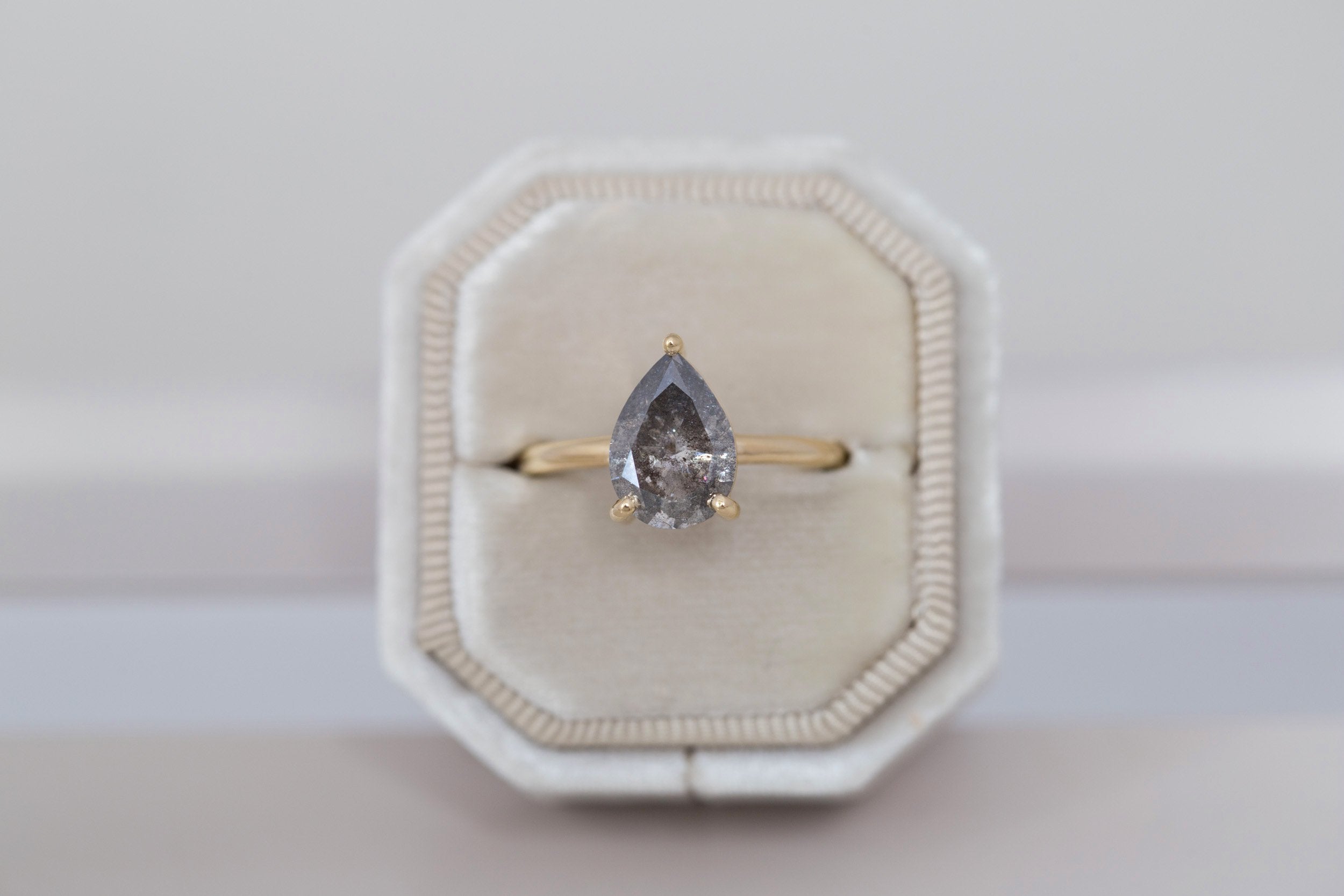 Briar Ring | Pear Salt and Pepper Diamond Solitaire Engagement Ring 2.32 ct | 14k Recycled Gold | One of a Kind