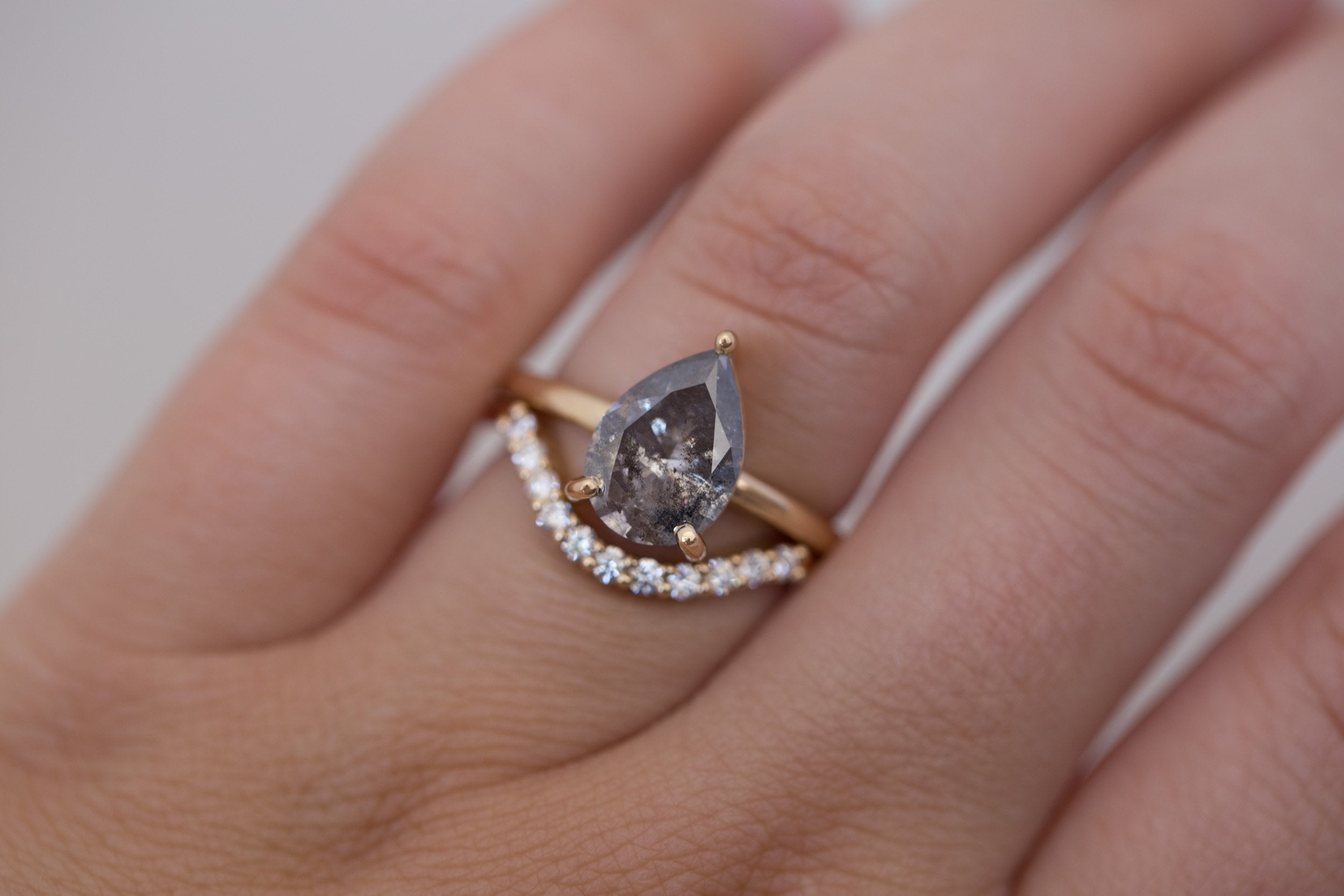 Briar Ring | Pear Salt and Pepper Diamond Solitaire Engagement Ring 2.32 ct | 14k Recycled Gold | One of a Kind