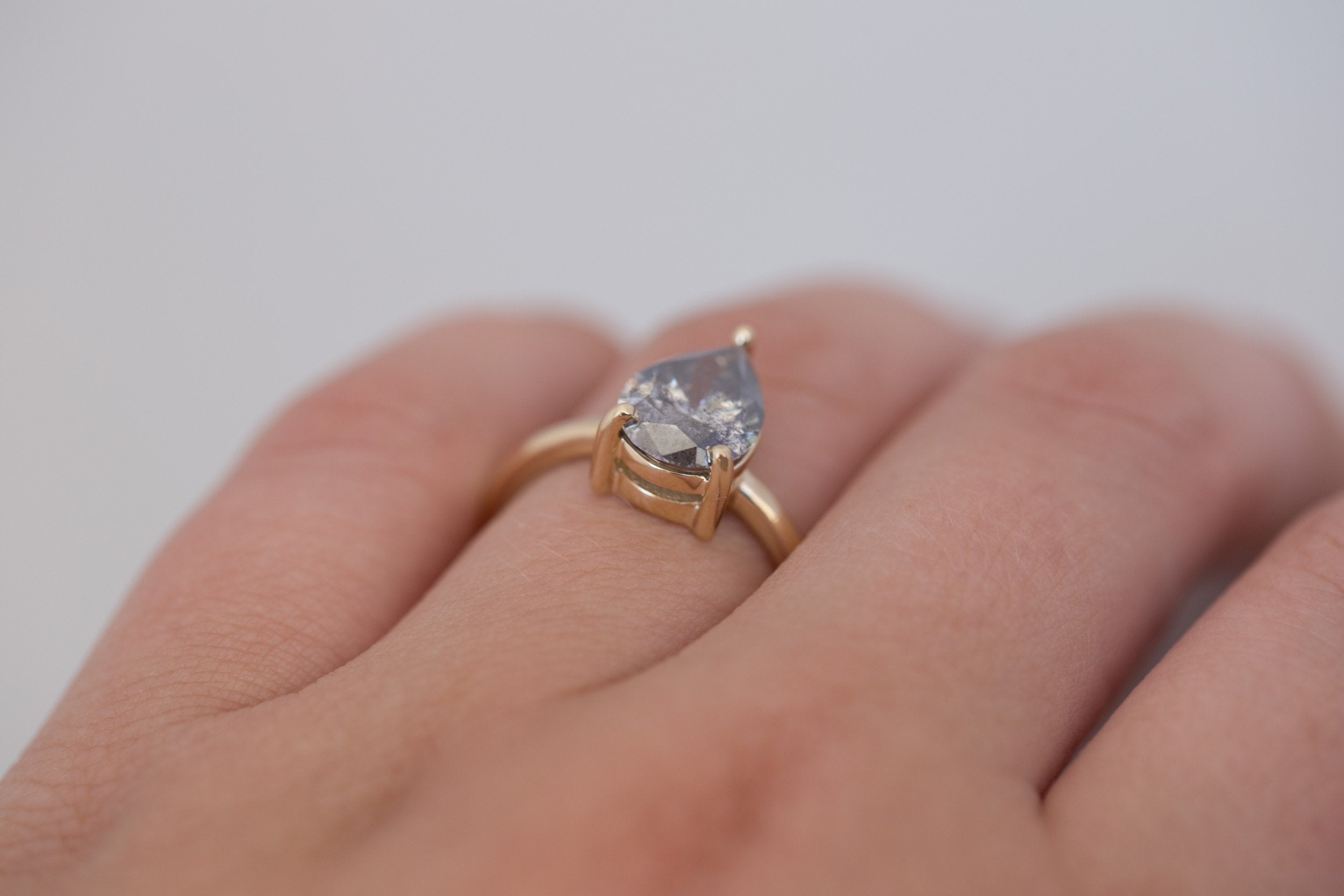 Briar Ring | Pear Salt and Pepper Diamond Solitaire Engagement Ring 2.32 ct | 14k Recycled Gold | One of a Kind