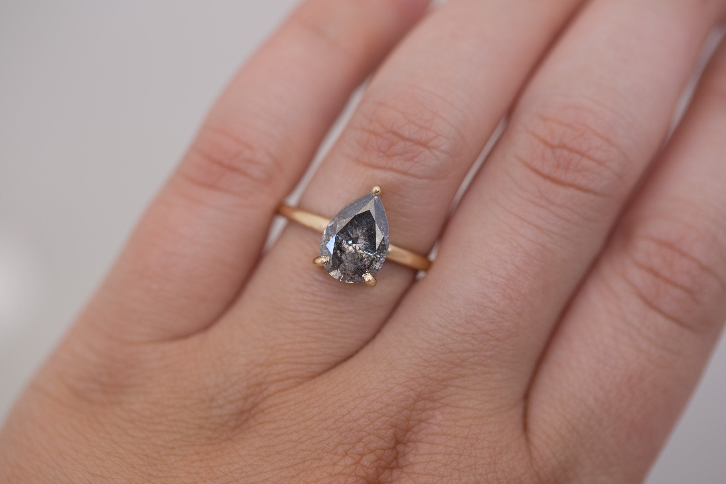 Briar Ring | Pear Salt and Pepper Diamond Solitaire Engagement Ring 2.32 ct | 14k Recycled Gold | One of a Kind