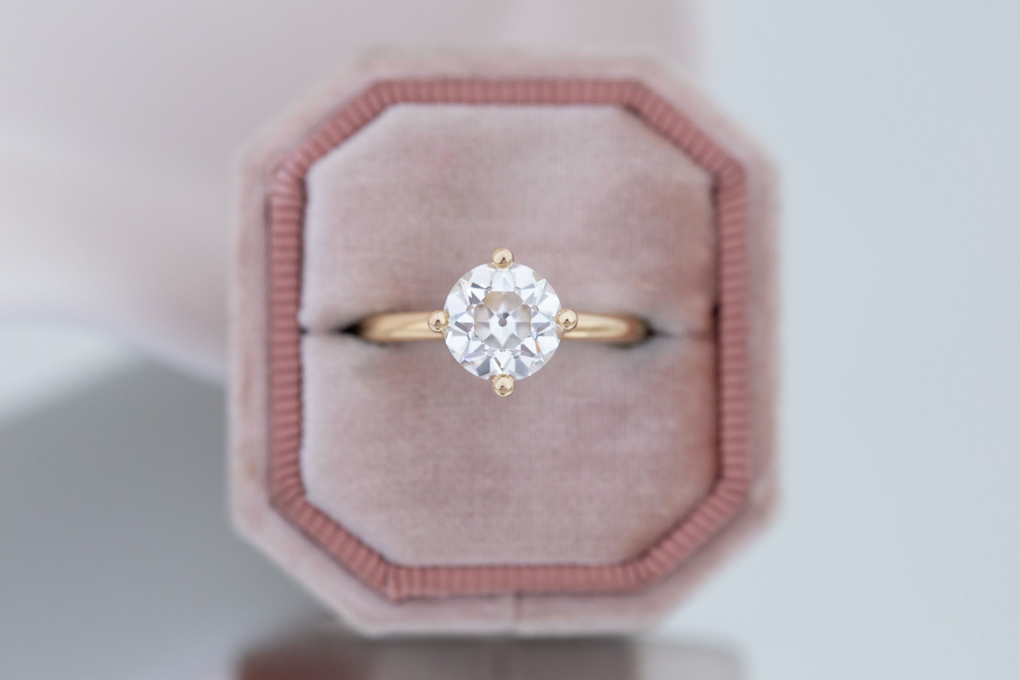 Leta Ring | Lab Antique Old European Cut Diamond Compass Set Solitaire Engagement Ring 2.33 ct | 14k Recycled Gold | One of a Kind
