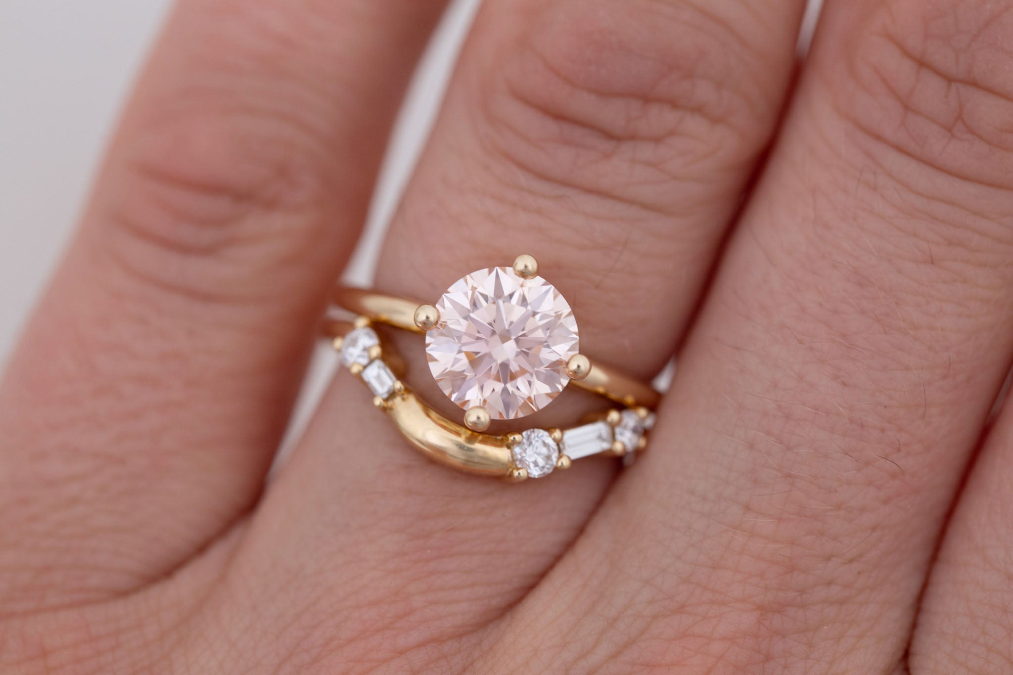 Leta Ring | Lab Pink Round Diamond Compass Set Solitaire Engagement Ring 2.36 ct | 14k Recycled Gold | One of a Kind