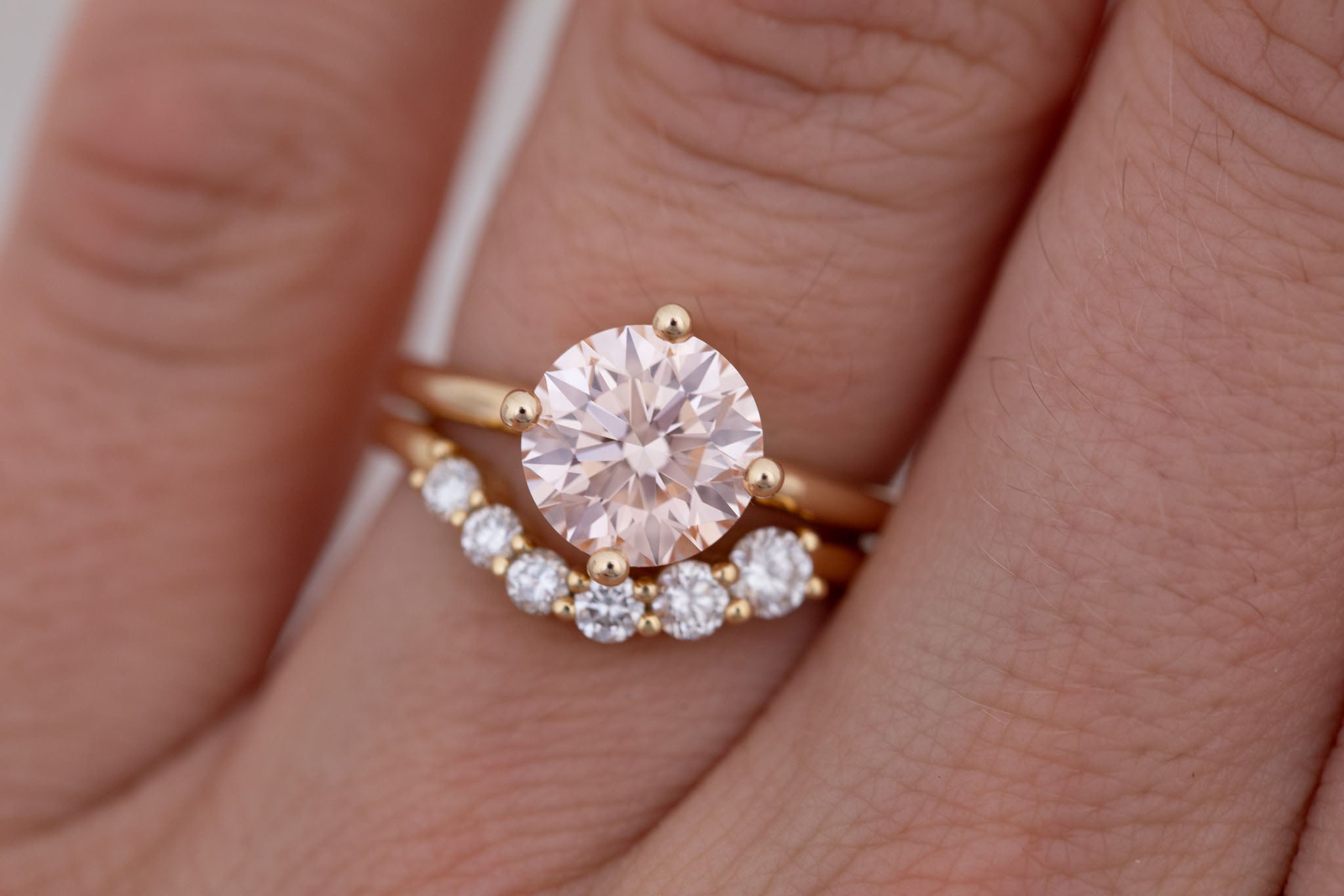 Leta Ring | Lab Pink Round Diamond Compass Set Solitaire Engagement Ring 2.36 ct | 14k Recycled Gold | One of a Kind
