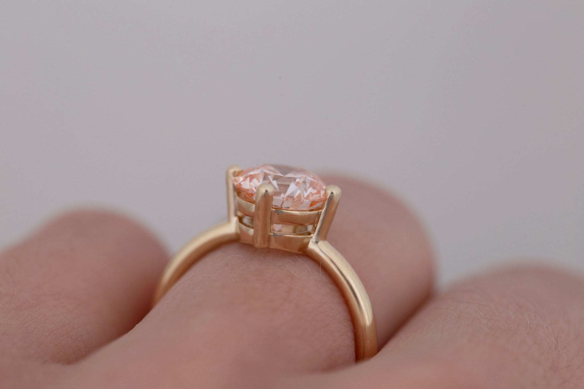 Leta Ring | Lab Pink Round Diamond Compass Set Solitaire Engagement Ring 2.36 ct | 14k Recycled Gold | One of a Kind