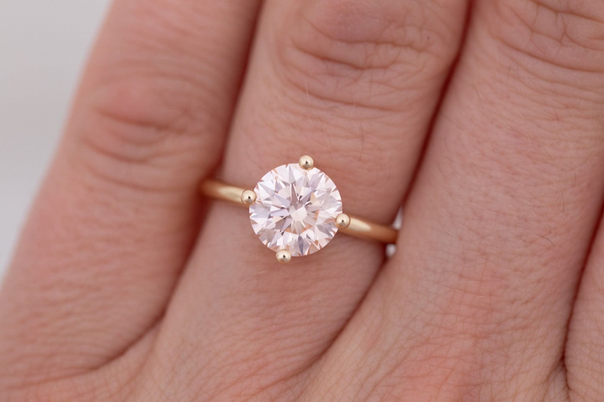 Leta Ring | Lab Pink Round Diamond Compass Set Solitaire Engagement Ring 2.36 ct | 14k Recycled Gold | One of a Kind