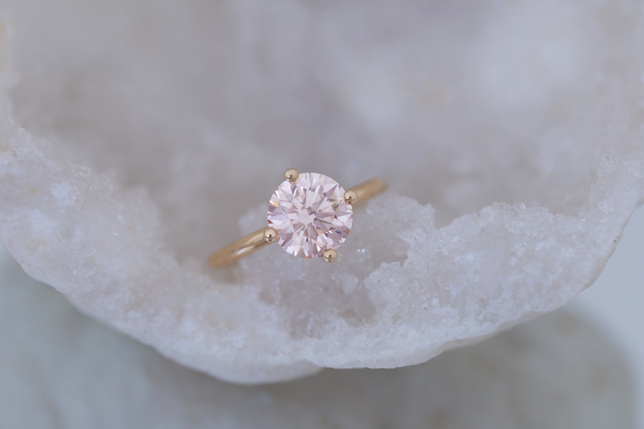 Leta Ring | Lab Pink Round Diamond Compass Set Solitaire Engagement Ring 2.36 ct | 14k Recycled Gold | One of a Kind