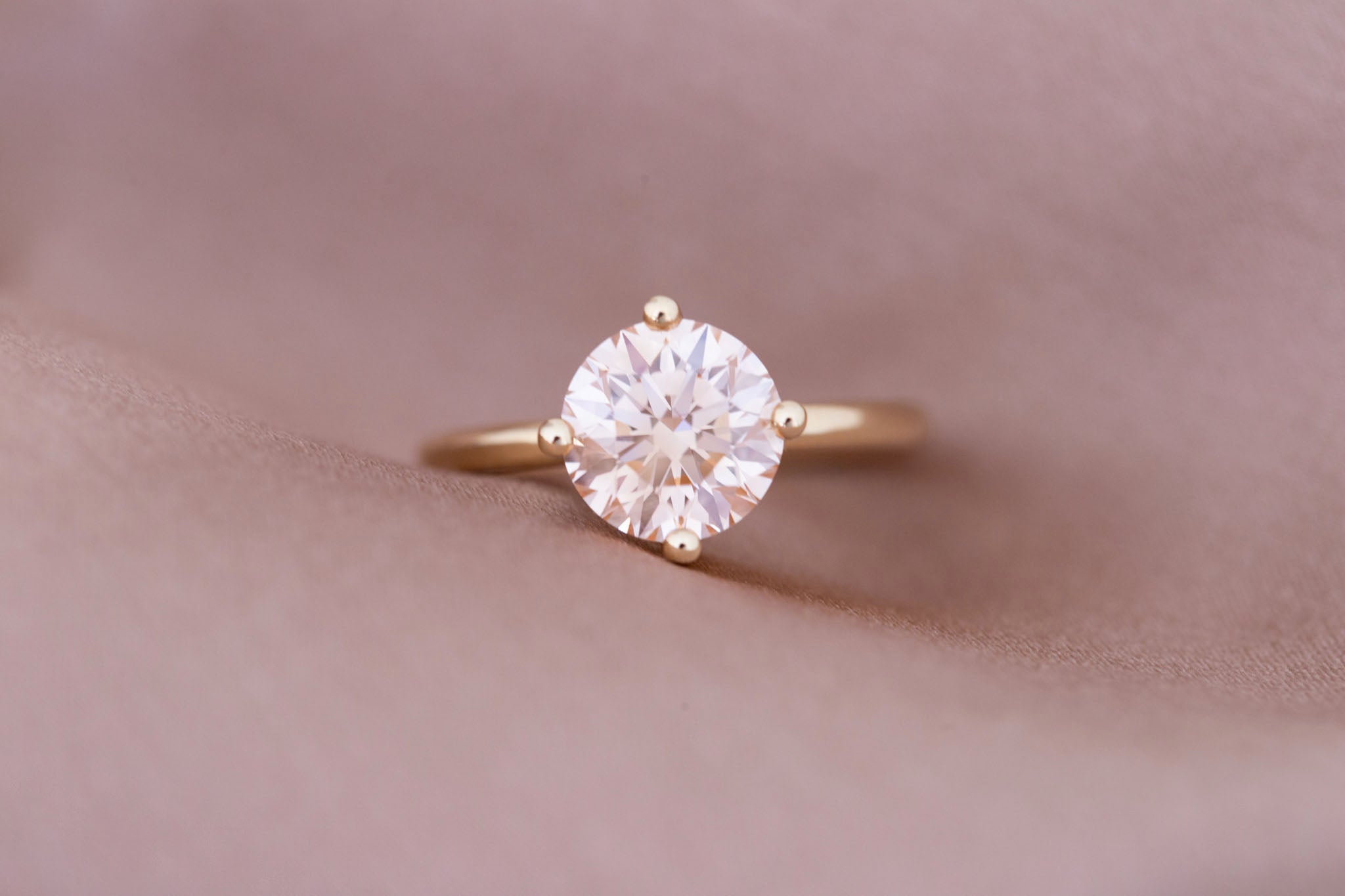 Leta Ring | Lab Pink Round Diamond Compass Set Solitaire Engagement Ring 2.36 ct | 14k Recycled Gold | One of a Kind