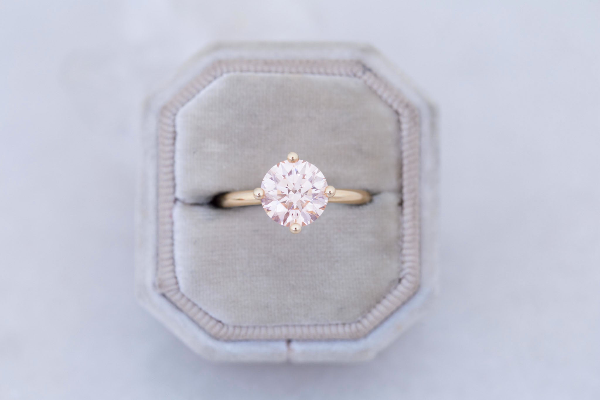 Leta Ring | Lab Pink Round Diamond Compass Set Solitaire Engagement Ring 2.36 ct | 14k Recycled Gold | One of a Kind
