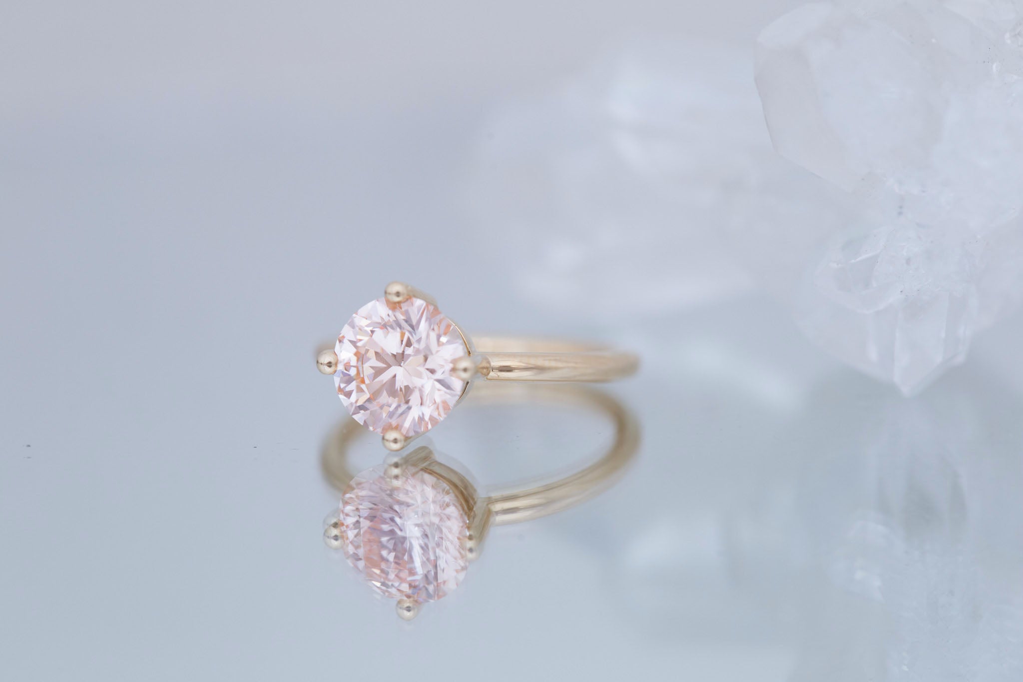 Leta Ring | Lab Pink Round Diamond Compass Set Solitaire Engagement Ring 2.36 ct | 14k Recycled Gold | One of a Kind