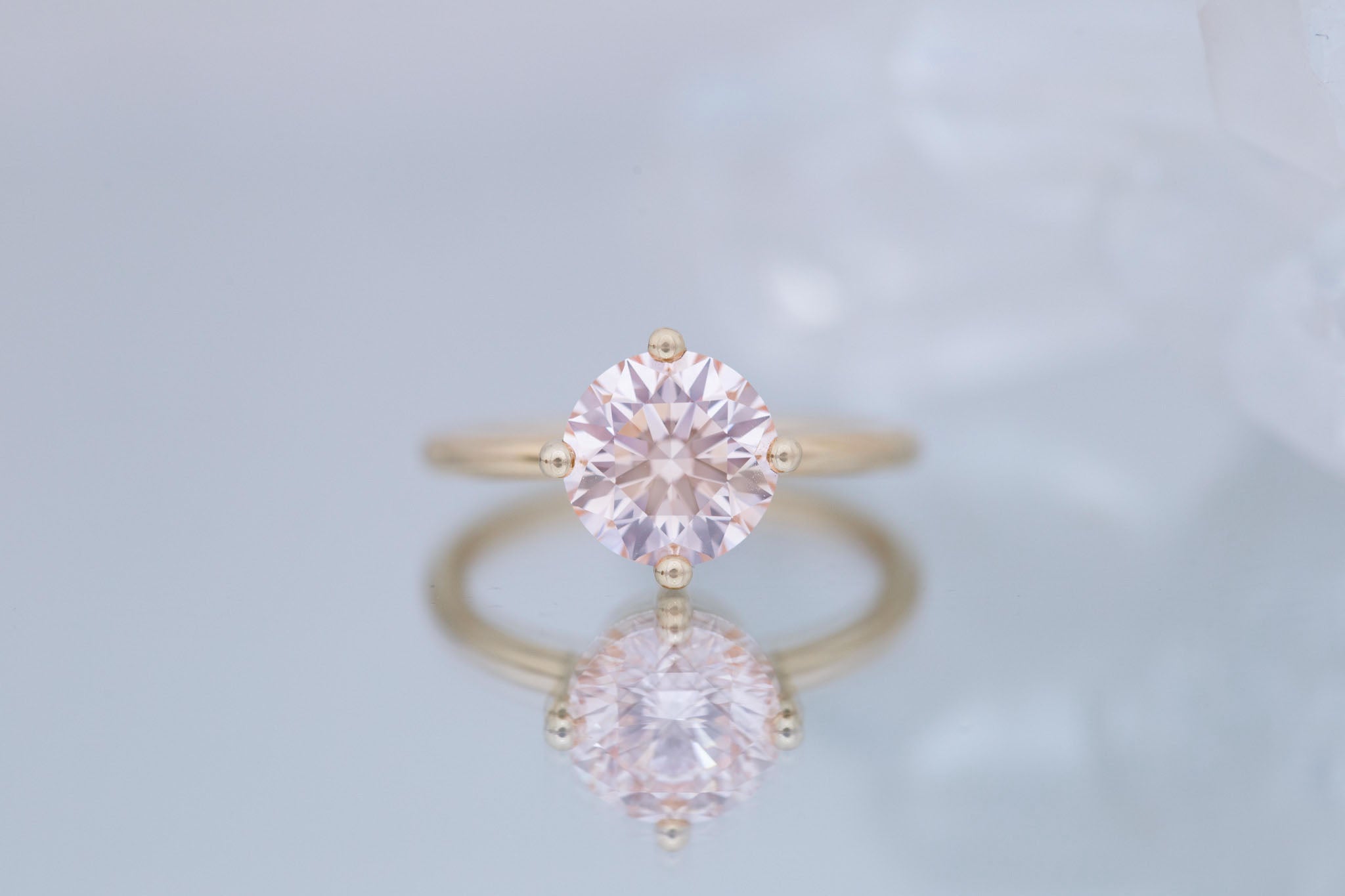 Leta Ring | Lab Pink Round Diamond Compass Set Solitaire Engagement Ring 2.36 ct | 14k Recycled Gold | One of a Kind