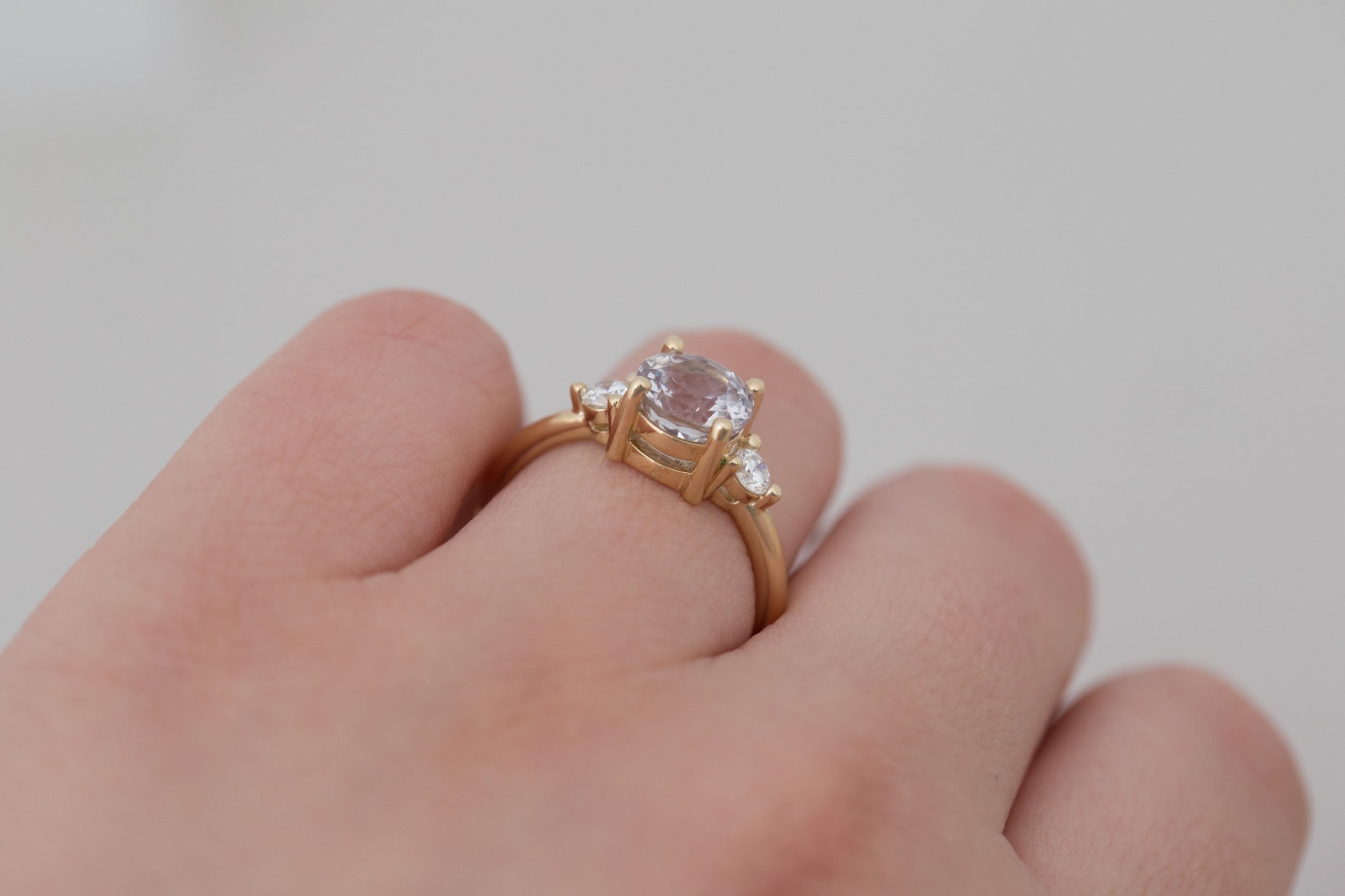 Maeve Ring | Icy Lavender Sapphire + Round Diamond Accent Engagement Ring 2.37 ct | 14k Recycled Gold | One of a Kind