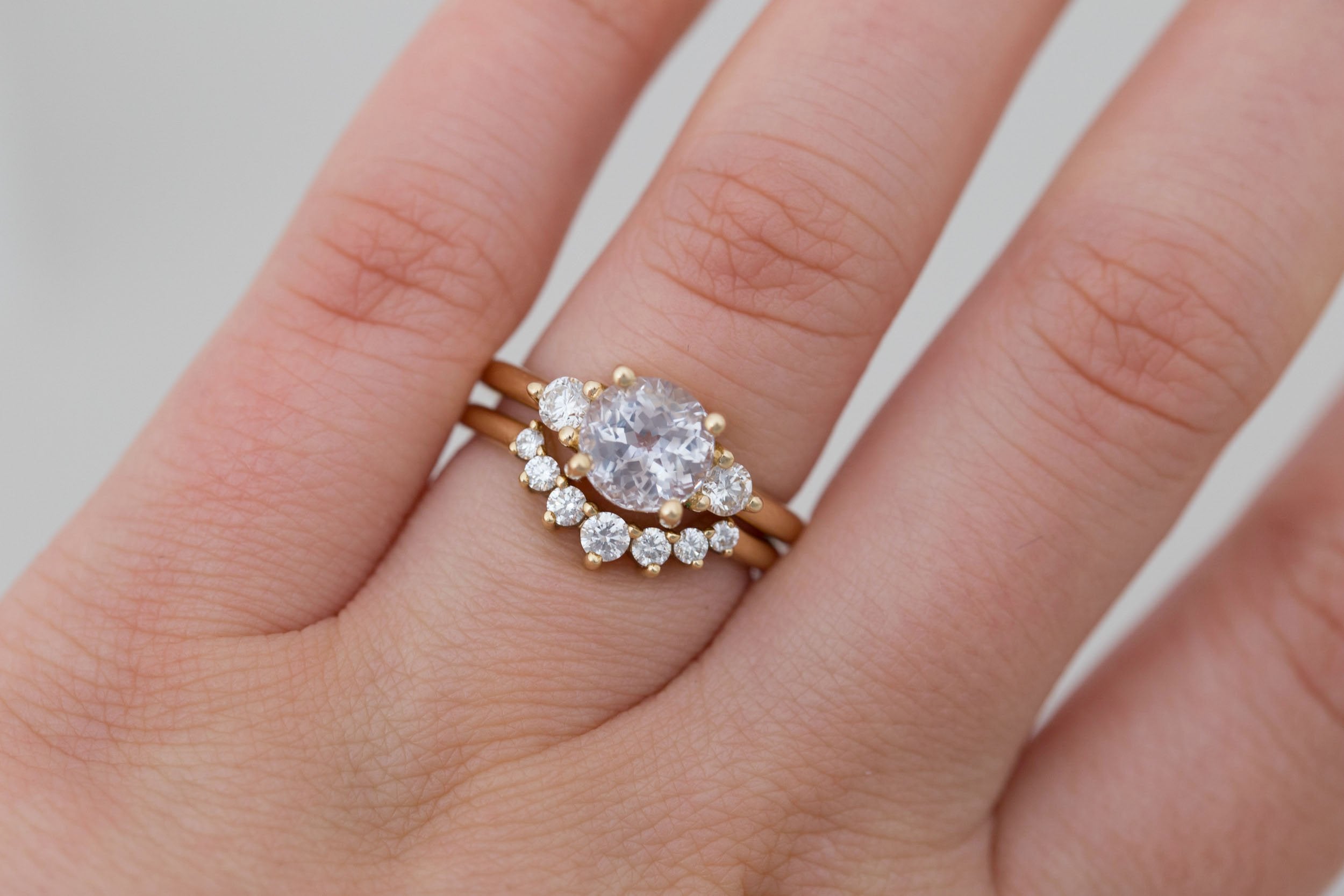 Maeve Ring | Icy Lavender Sapphire + Round Diamond Accent Engagement Ring 2.37 ct | 14k Recycled Gold | One of a Kind