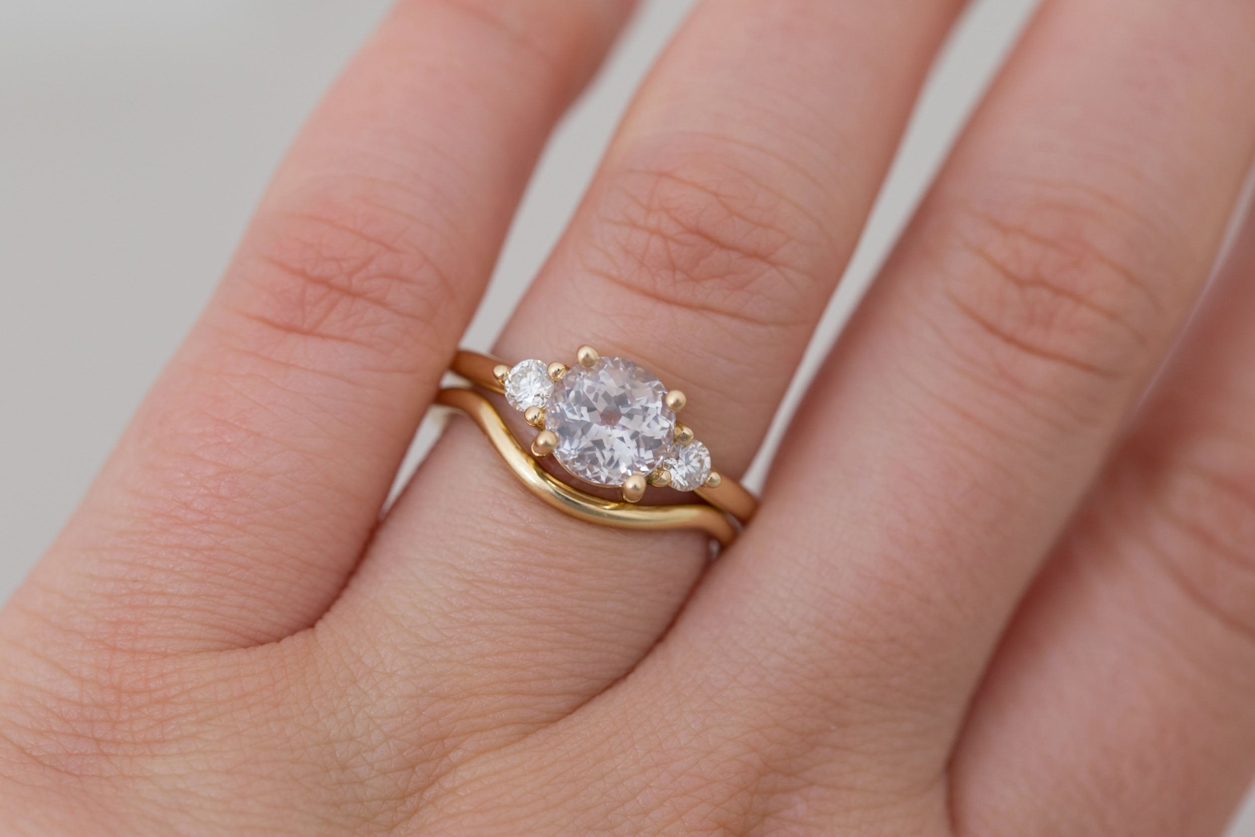 Maeve Ring | Icy Lavender Sapphire + Round Diamond Accent Engagement Ring 2.37 ct | 14k Recycled Gold | One of a Kind