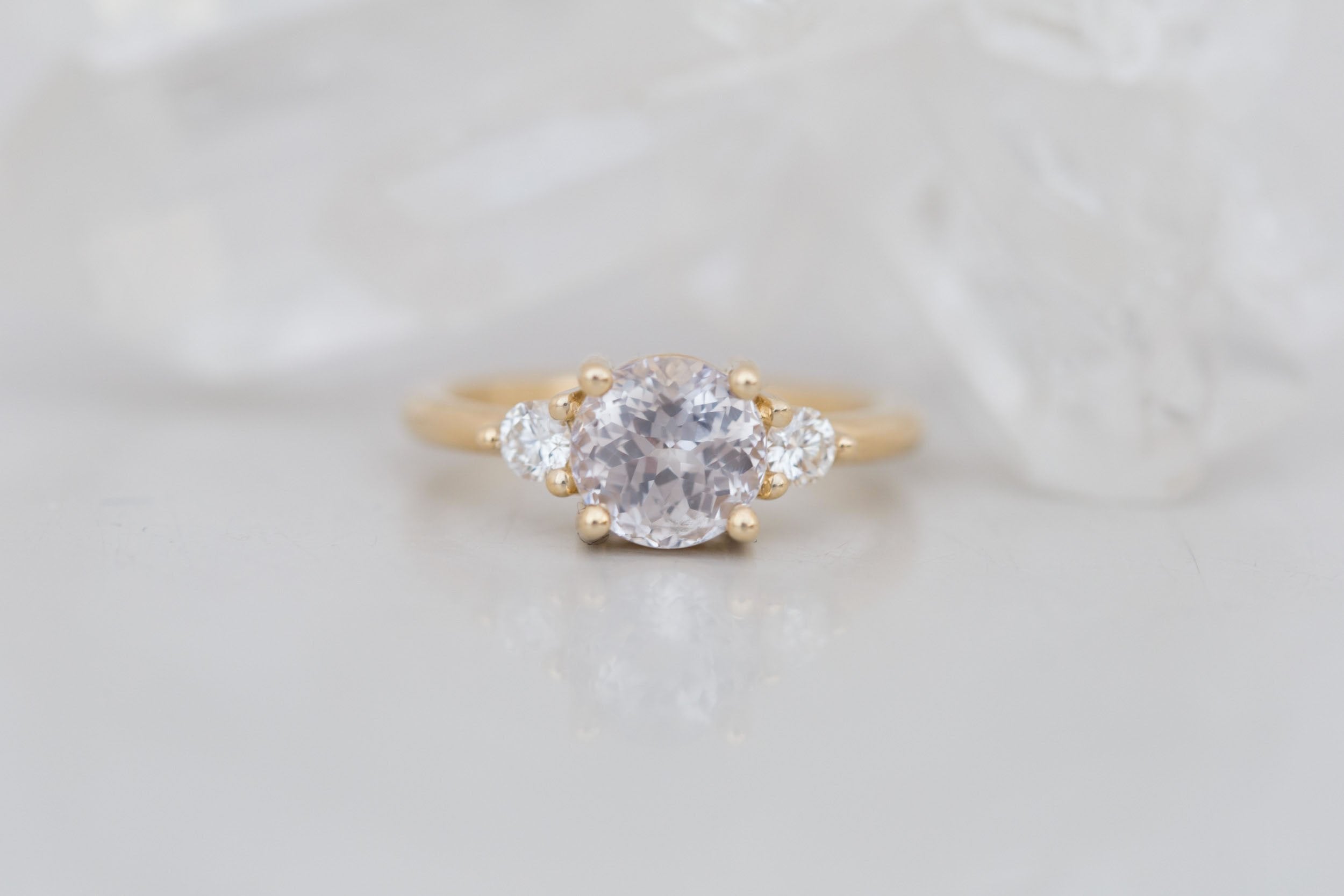 Maeve Ring | Icy Lavender Sapphire + Round Diamond Accent Engagement Ring 2.37 ct | 14k Recycled Gold | One of a Kind