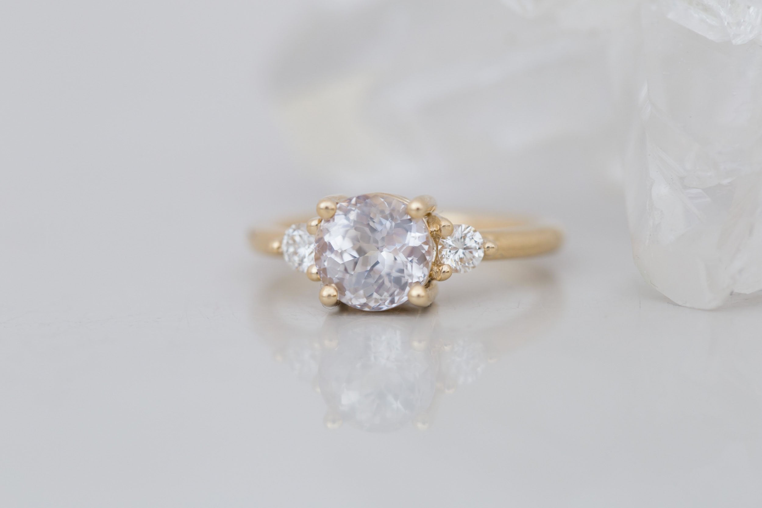 Maeve Ring | Icy Lavender Sapphire + Round Diamond Accent Engagement Ring 2.37 ct | 14k Recycled Gold | One of a Kind