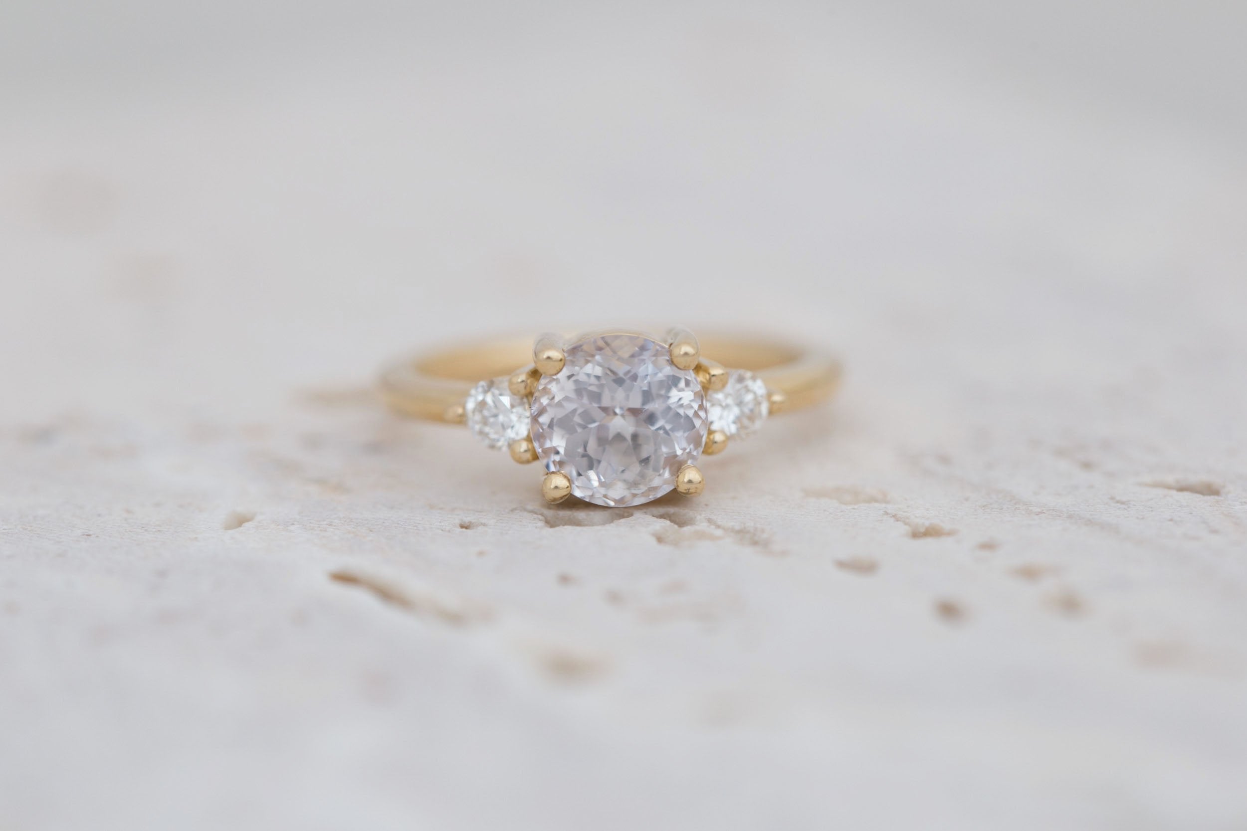 Maeve Ring | Icy Lavender Sapphire + Round Diamond Accent Engagement Ring 2.37 ct | 14k Recycled Gold | One of a Kind