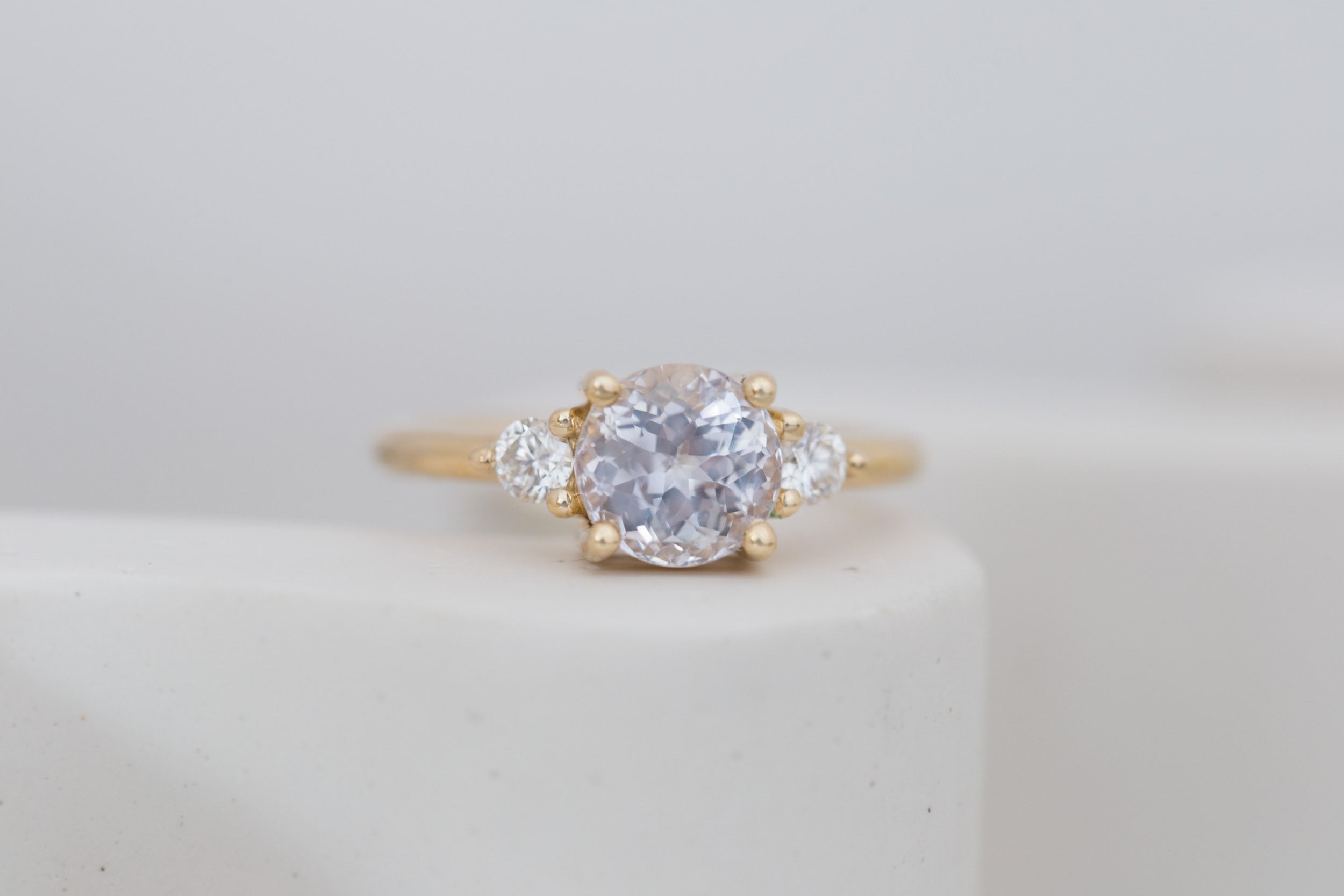 Maeve Ring | Icy Lavender Sapphire + Round Diamond Accent Engagement Ring 2.37 ct | 14k Recycled Gold | One of a Kind