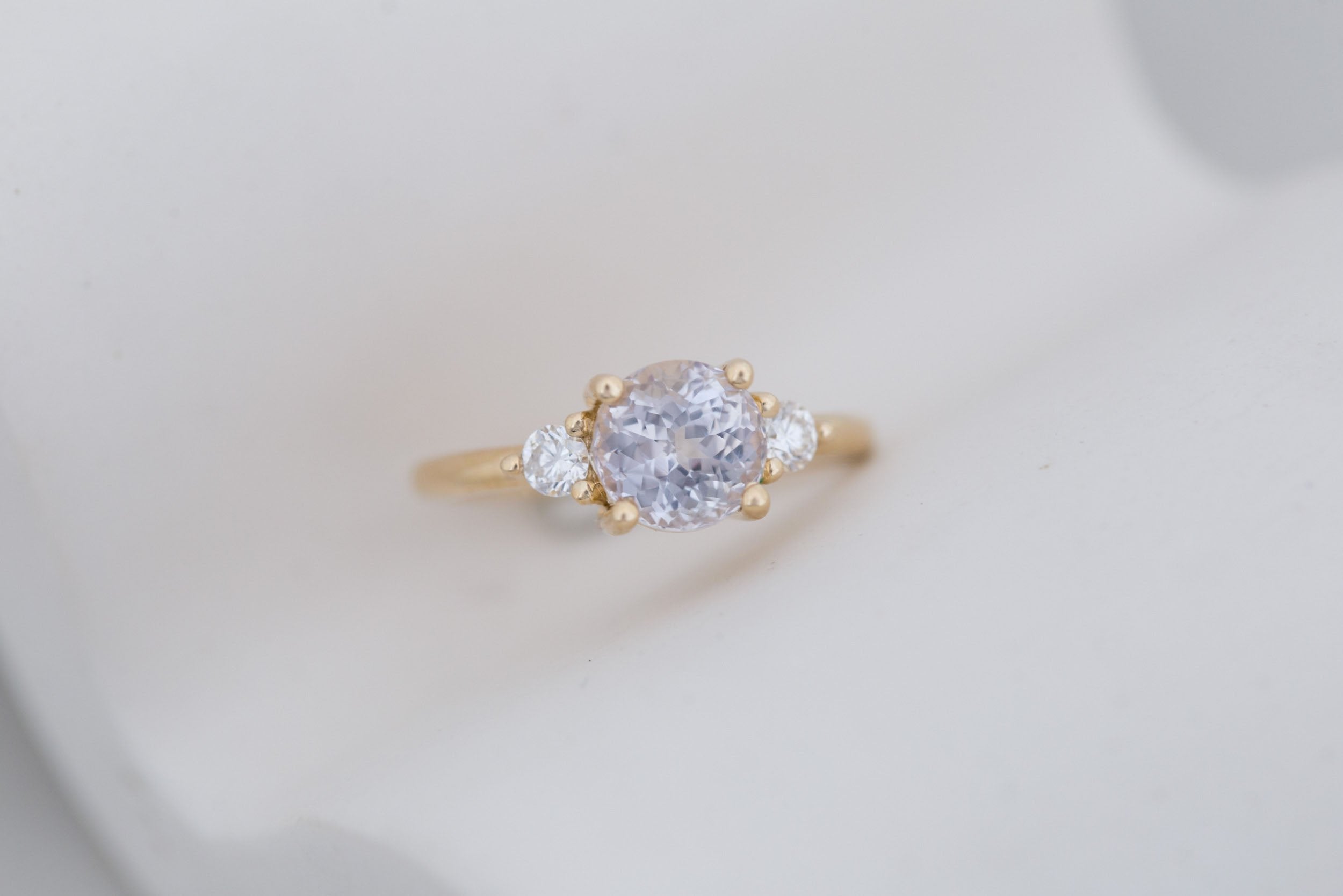Maeve Ring | Icy Lavender Sapphire + Round Diamond Accent Engagement Ring 2.37 ct | 14k Recycled Gold | One of a Kind