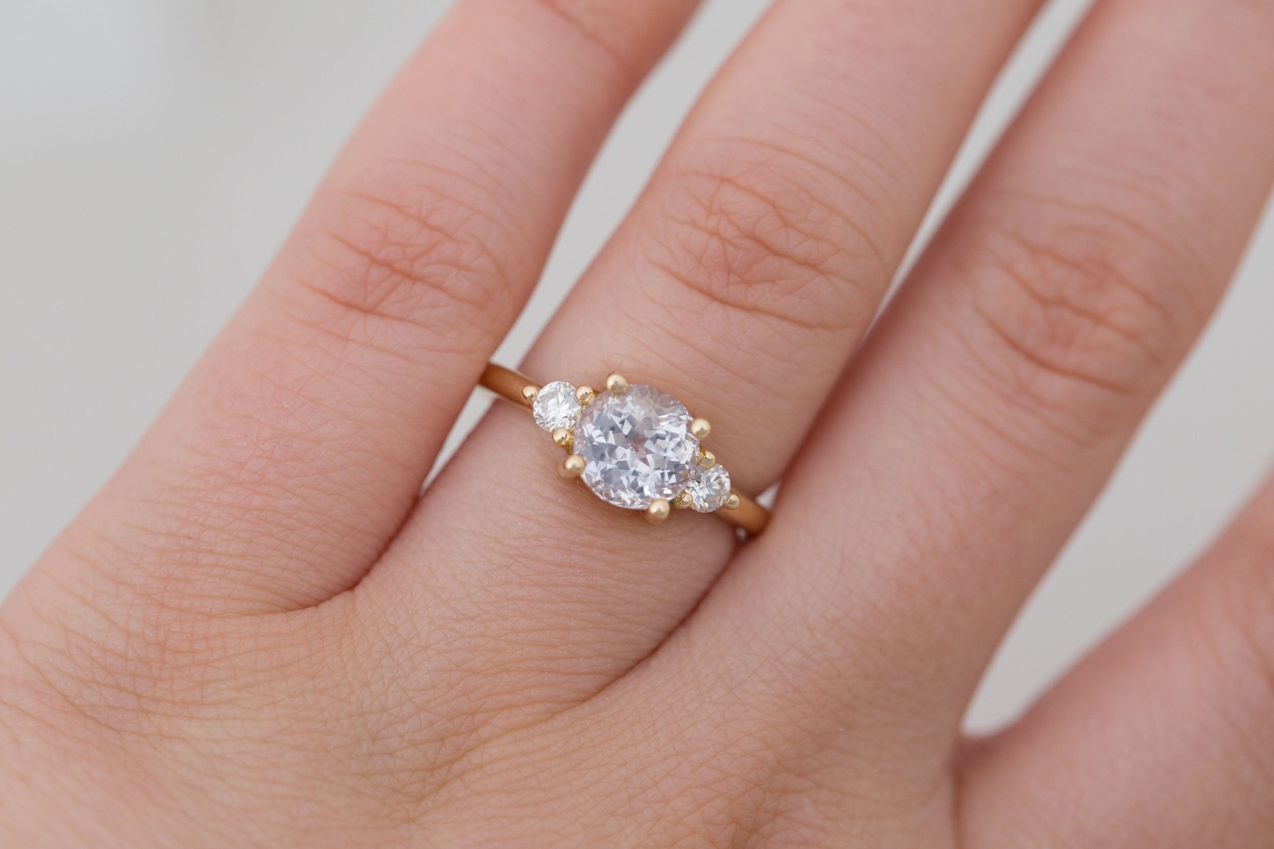 Maeve Ring | Icy Lavender Sapphire + Round Diamond Accent Engagement Ring 2.37 ct | 14k Recycled Gold | One of a Kind