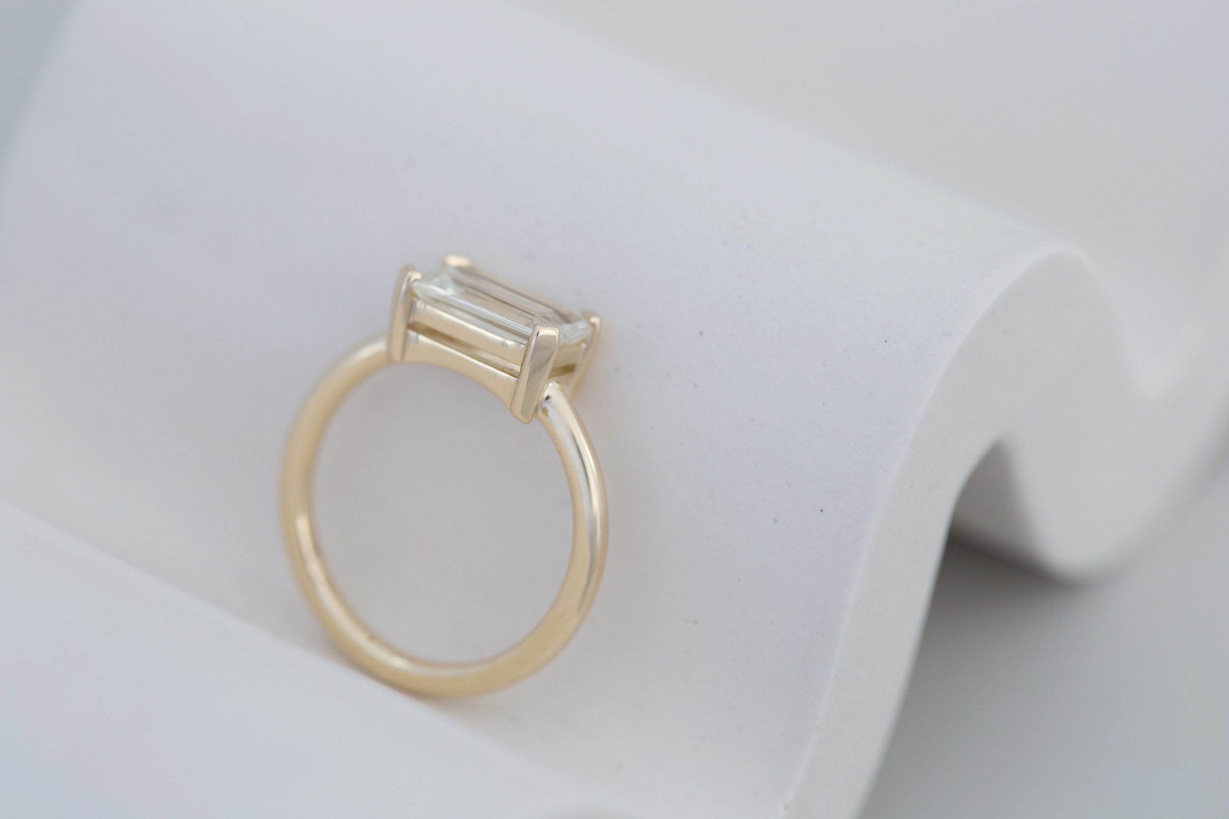 Farley Ring | White Emerald Cut Sapphire Engagement Ring 2.42 ct | 14k Recycled Gold | One of a Kind