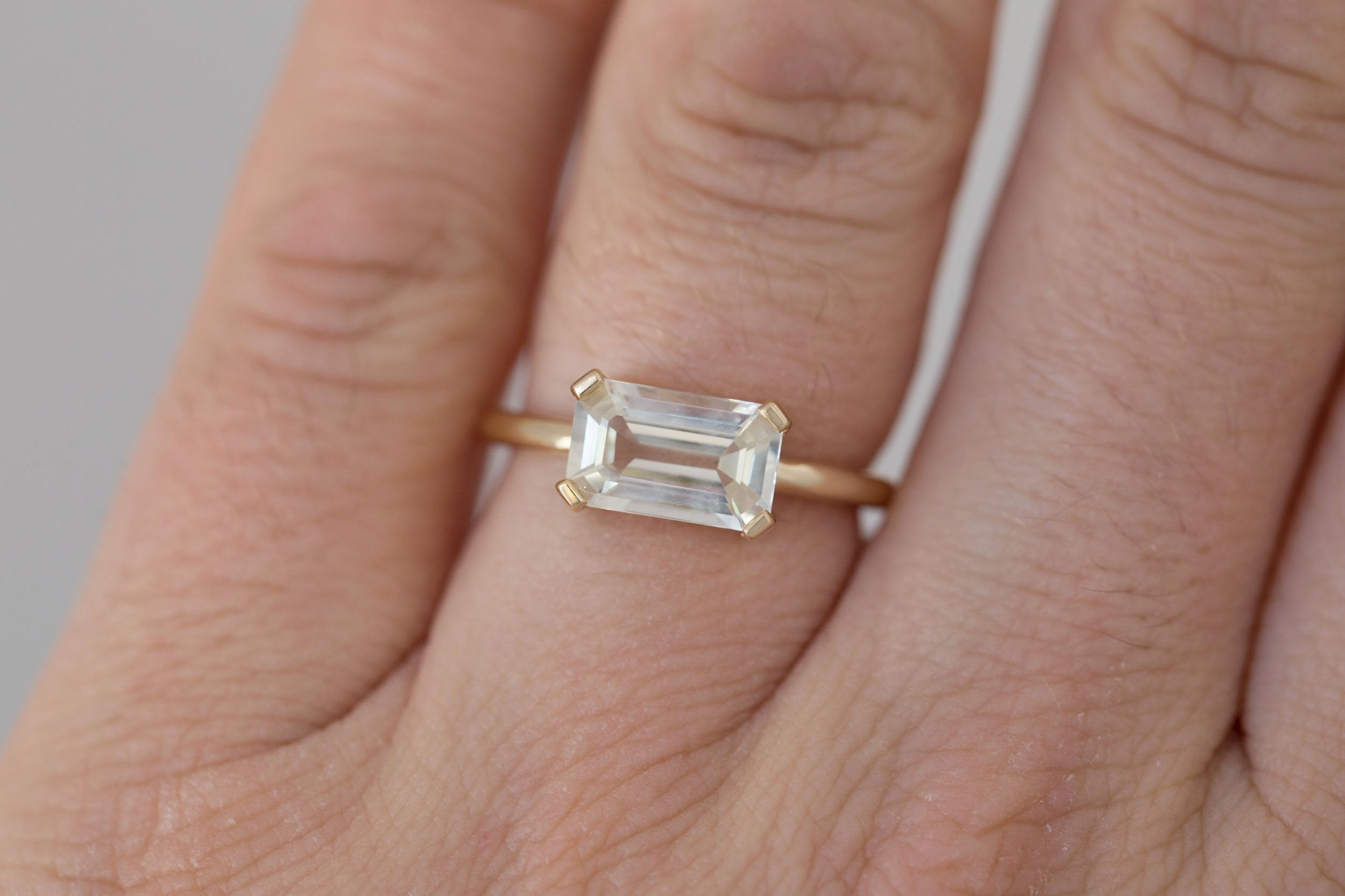Farley Ring | White Emerald Cut Sapphire Engagement Ring 2.42 ct | 14k Recycled Gold | One of a Kind