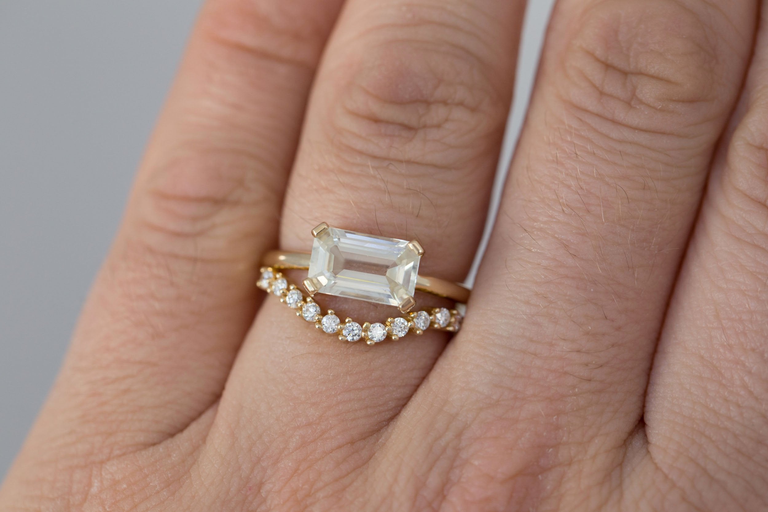 Farley Ring | White Emerald Cut Sapphire Engagement Ring 2.42 ct | 14k Recycled Gold | One of a Kind
