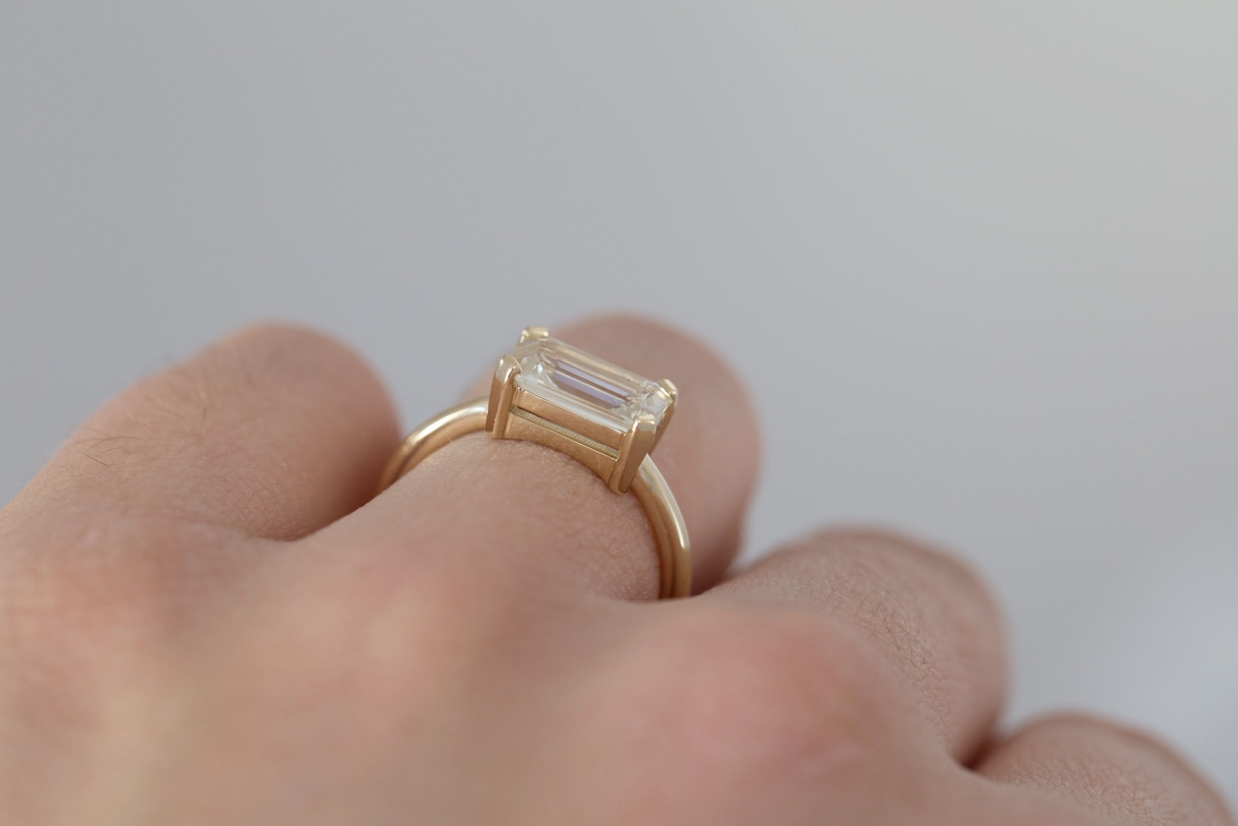 Farley Ring | White Emerald Cut Sapphire Engagement Ring 2.42 ct | 14k Recycled Gold | One of a Kind