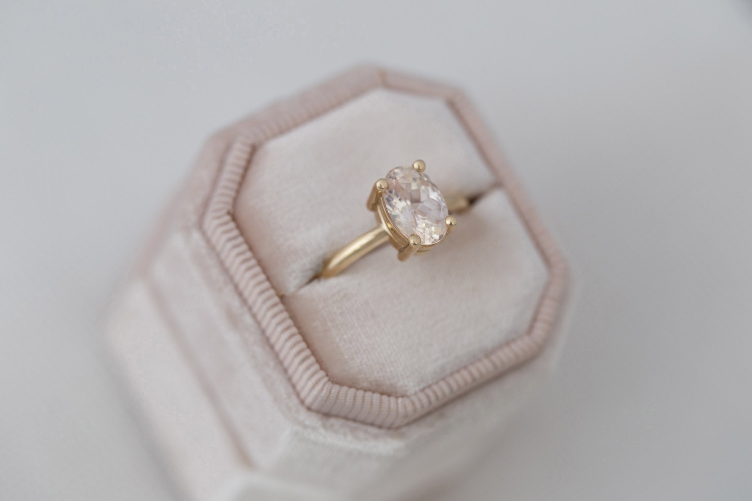 Briar Ring | Icy Pink Oval Sapphire Solitaire Engagement Ring 2.43 ct | 14k Recycled Gold | One of a Kind