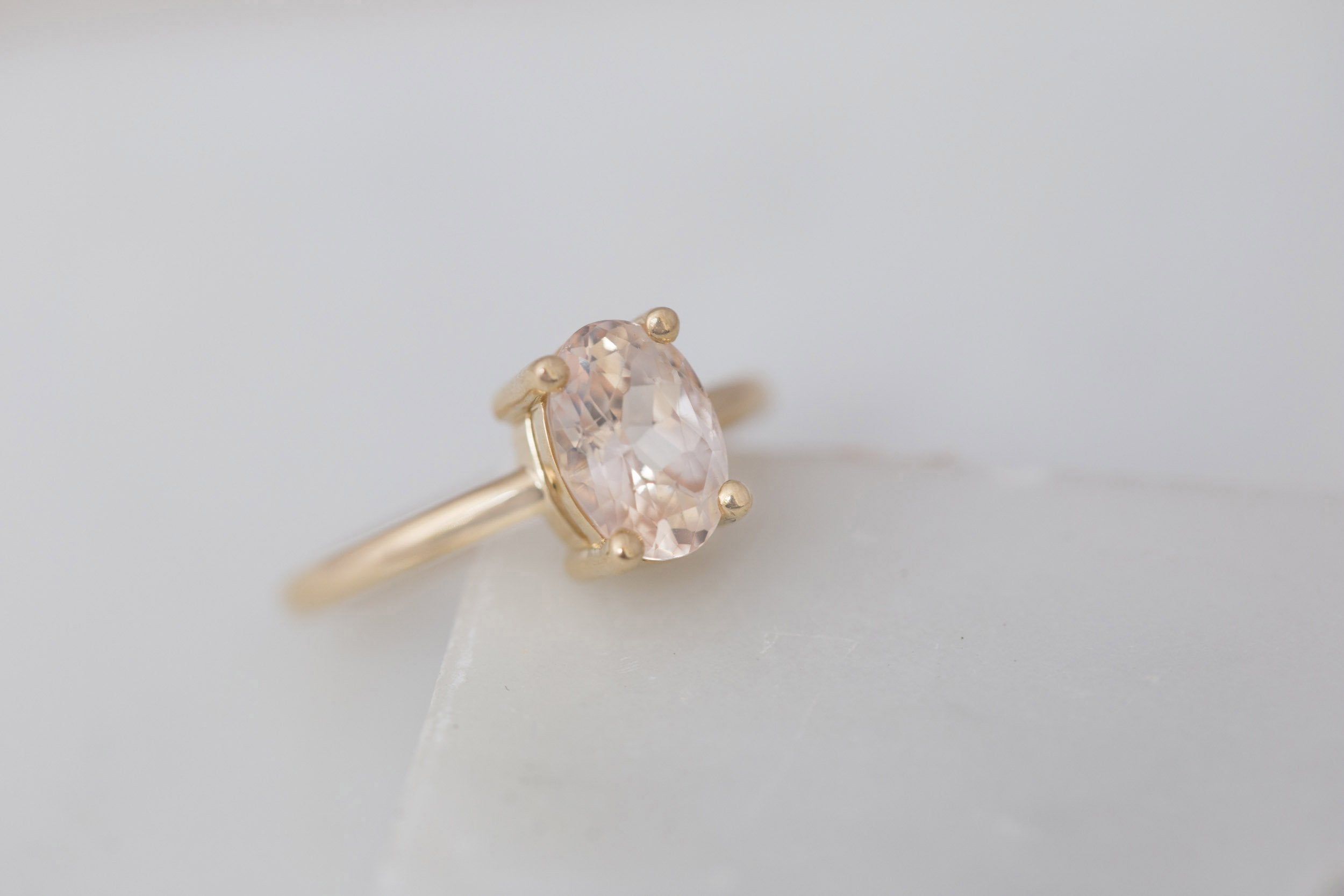Briar Ring | Icy Pink Oval Sapphire Solitaire Engagement Ring 2.43 ct | 14k Recycled Gold | One of a Kind