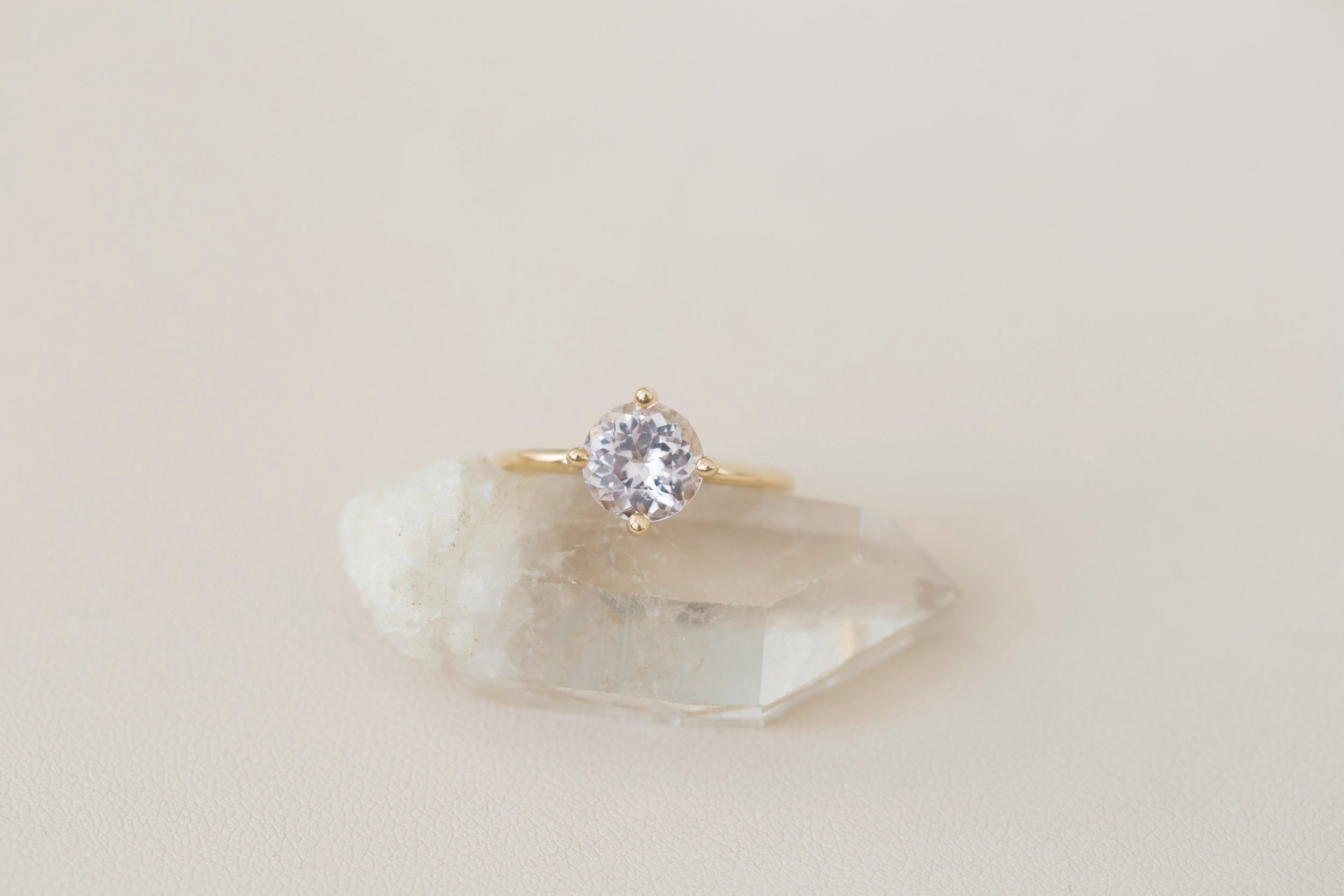 Leta Ring | Icy Lavender Round Sapphire Compass Set Solitaire Engagement Ring 2.45 ct | 14k Recycled Gold | One of a Kind
