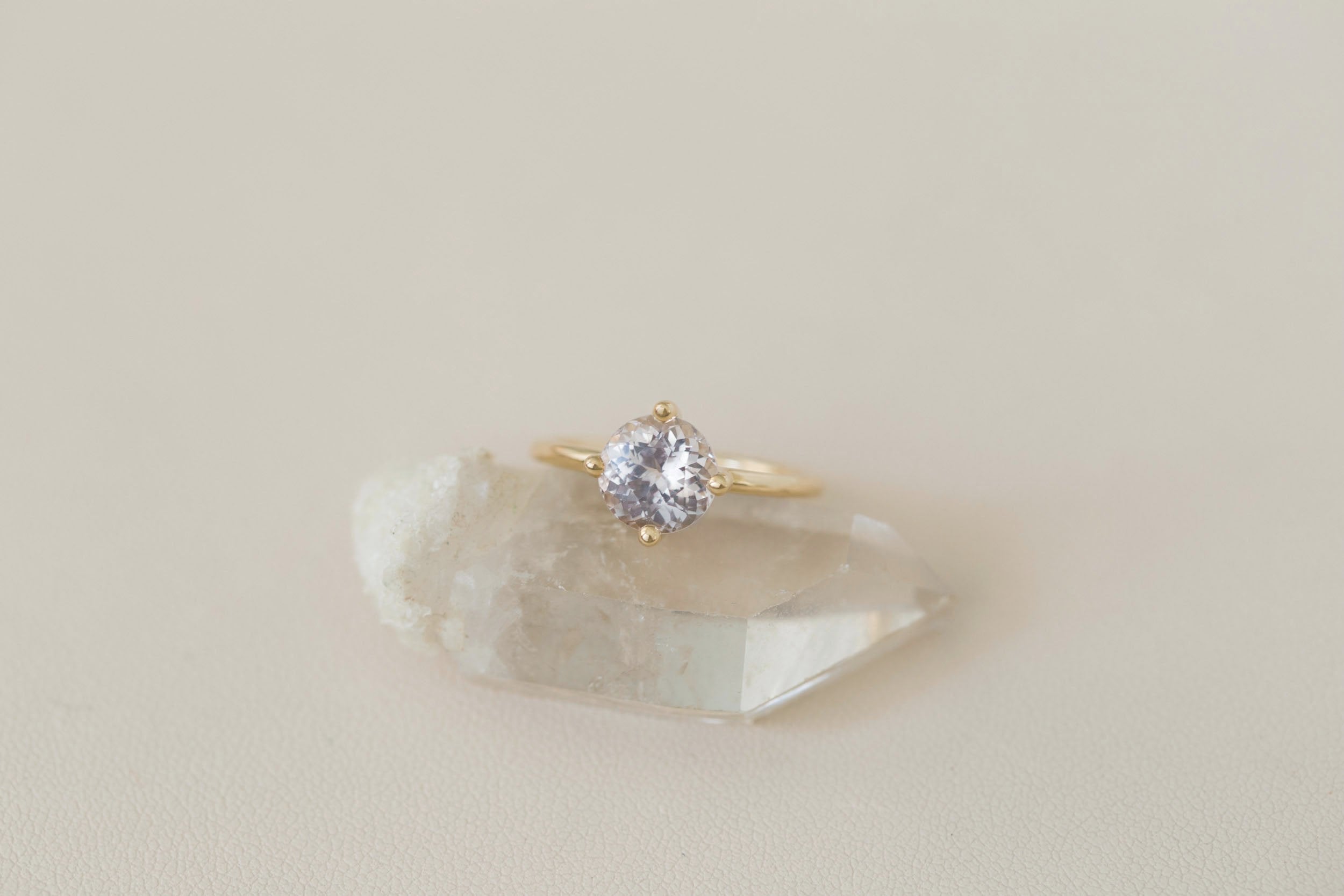 Leta Ring | Icy Lavender Round Sapphire Compass Set Solitaire Engagement Ring 2.45 ct | 14k Recycled Gold | One of a Kind