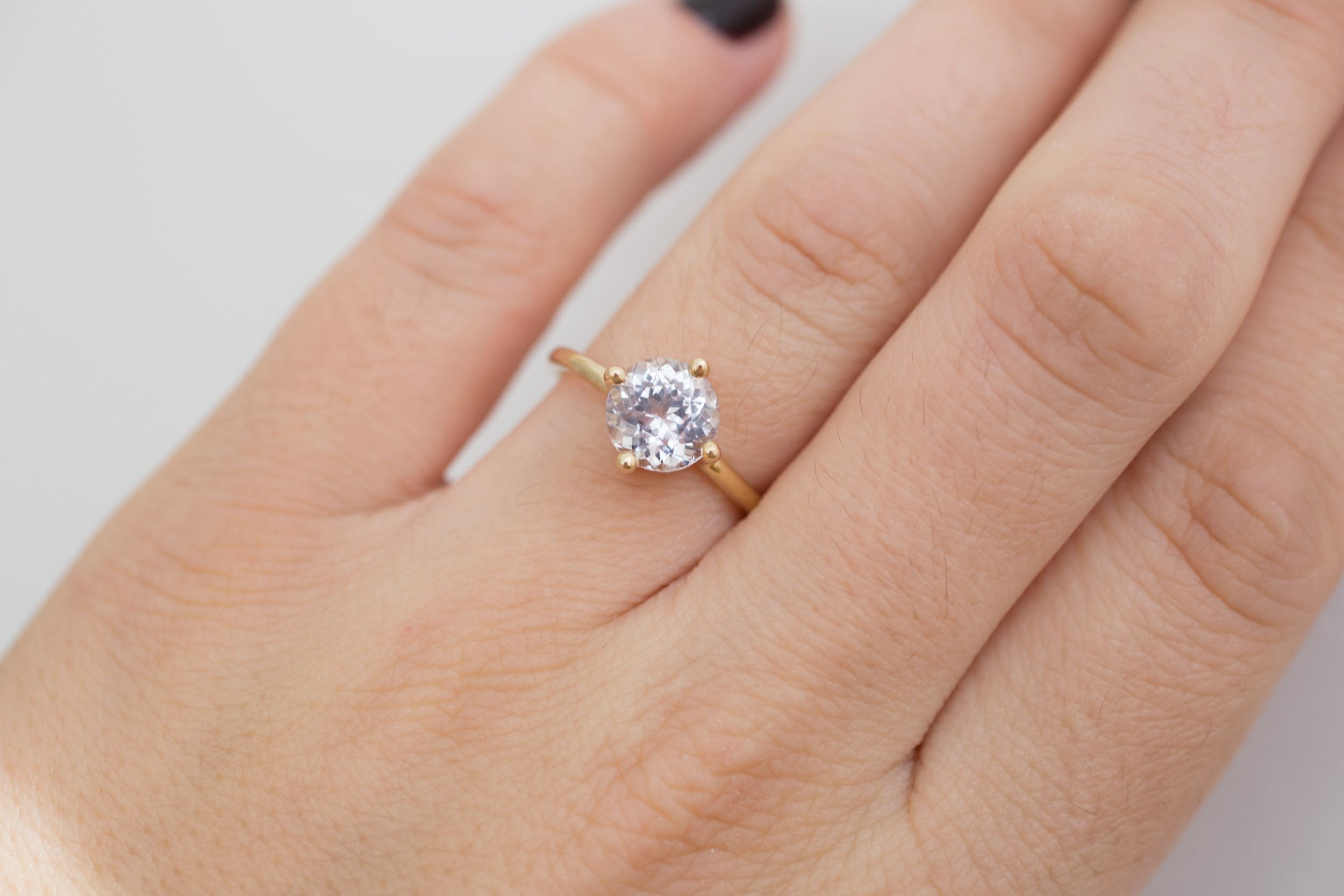 Leta Ring | Icy Lavender Round Sapphire Compass Set Solitaire Engagement Ring 2.45 ct | 14k Recycled Gold | One of a Kind