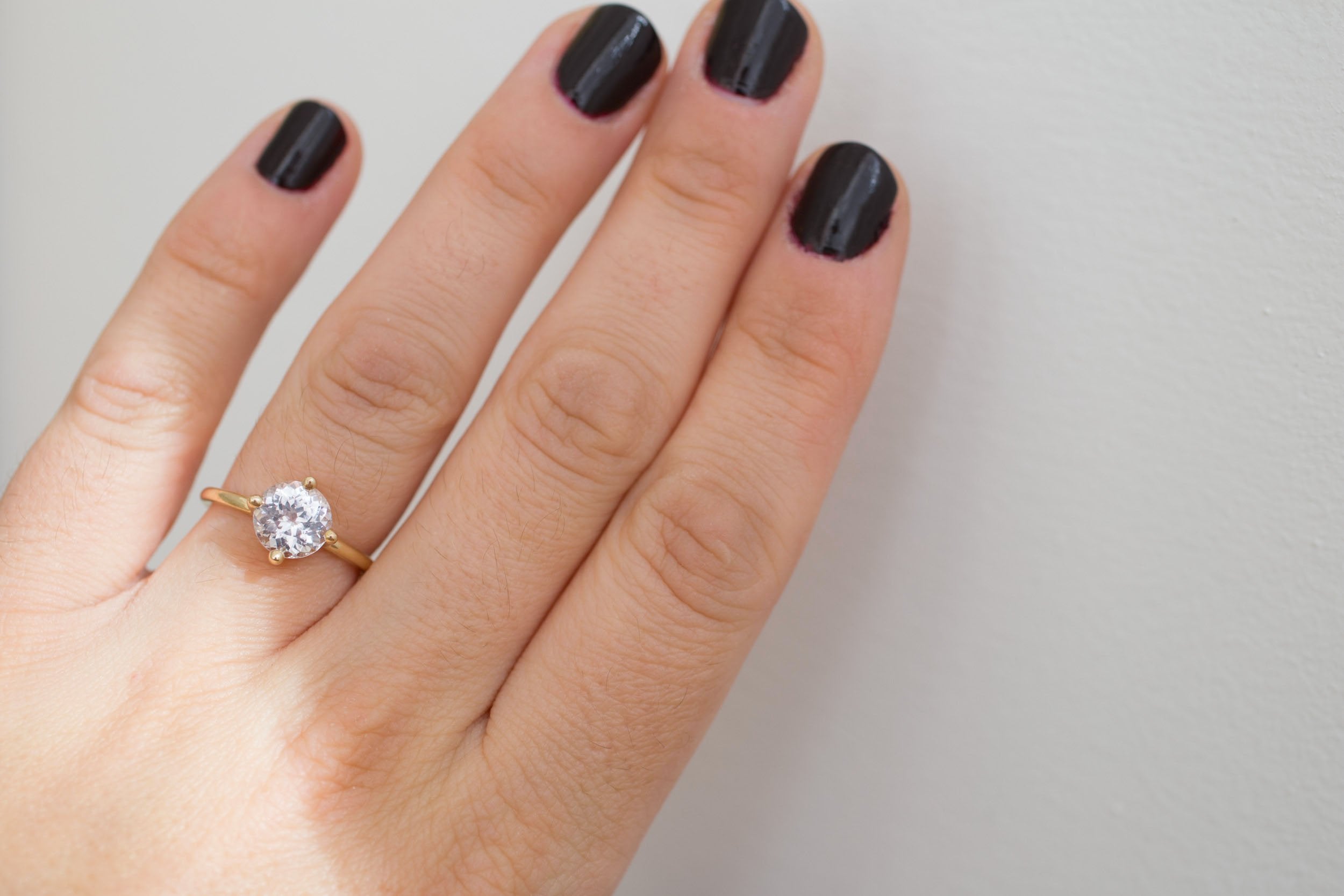 Leta Ring | Icy Lavender Round Sapphire Compass Set Solitaire Engagement Ring 2.45 ct | 14k Recycled Gold | One of a Kind