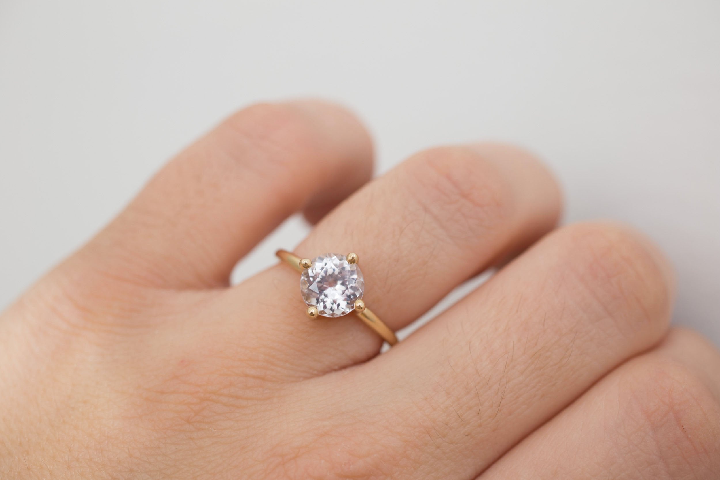 Leta Ring | Icy Lavender Round Sapphire Compass Set Solitaire Engagement Ring 2.45 ct | 14k Recycled Gold | One of a Kind