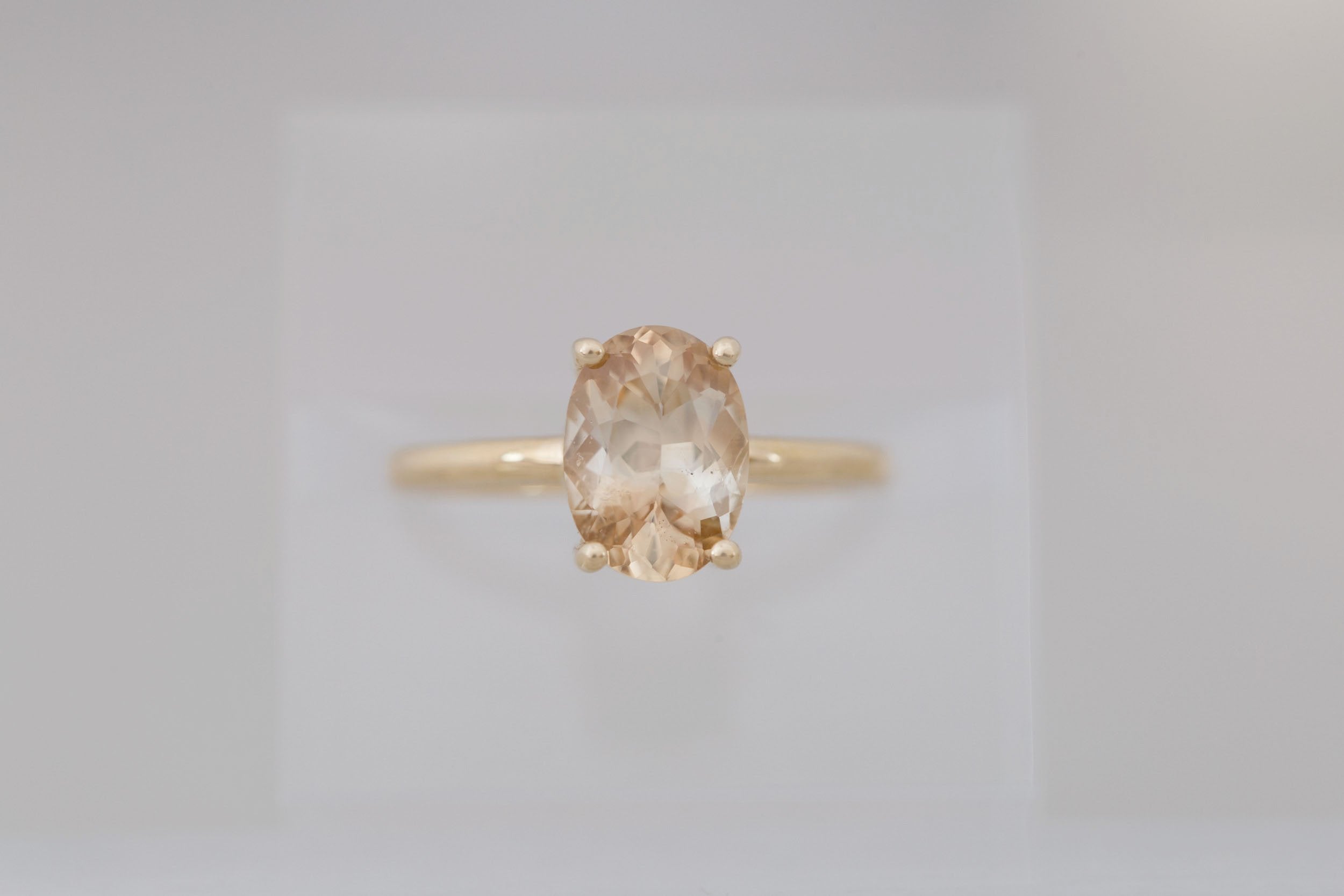 Briar Ring | Apricot Oval Bicolor Sapphire Solitaire Engagement Ring 2.46 ct | 14k Recycled Gold | One of a Kind