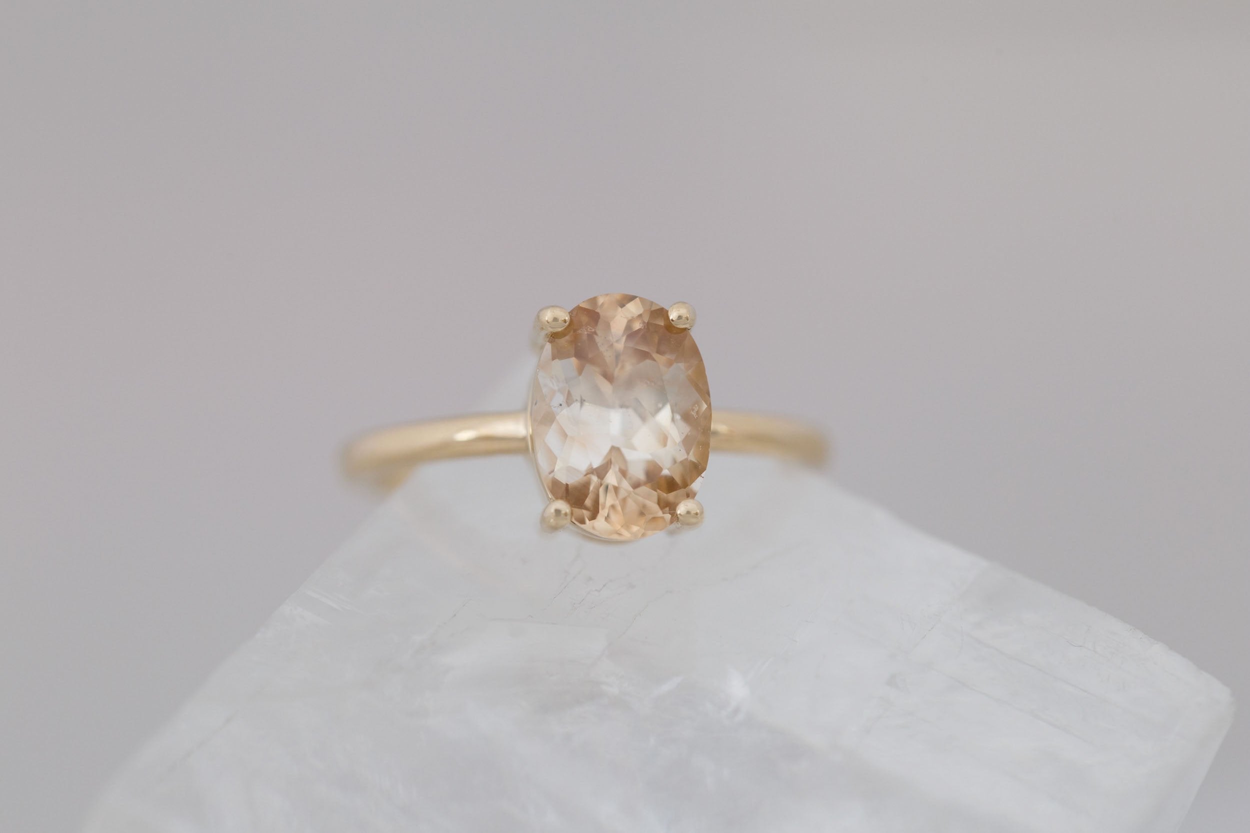 Briar Ring | Apricot Oval Bicolor Sapphire Solitaire Engagement Ring 2.46 ct | 14k Recycled Gold | One of a Kind