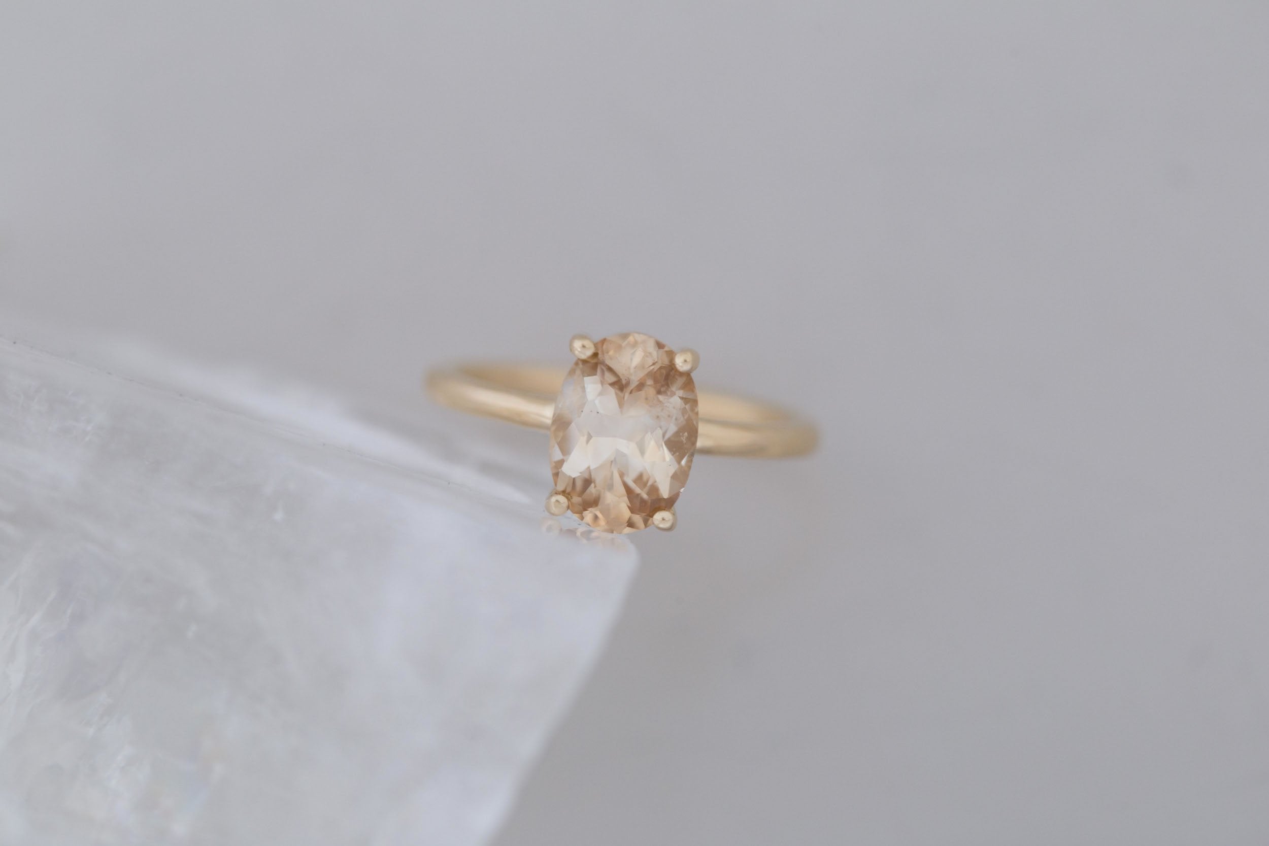 Briar Ring | Apricot Oval Bicolor Sapphire Solitaire Engagement Ring 2.46 ct | 14k Recycled Gold | One of a Kind