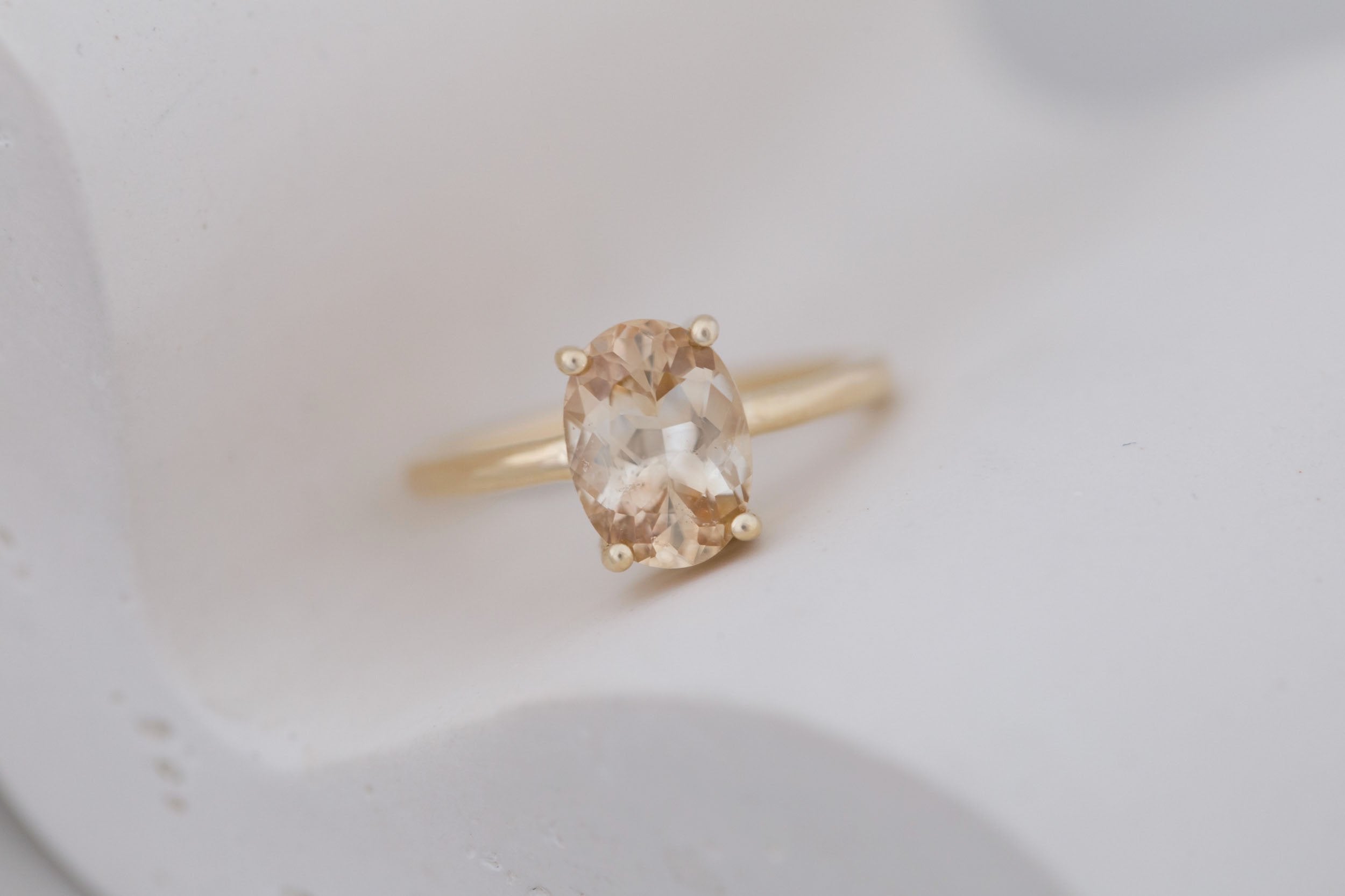 Briar Ring | Apricot Oval Bicolor Sapphire Solitaire Engagement Ring 2.46 ct | 14k Recycled Gold | One of a Kind