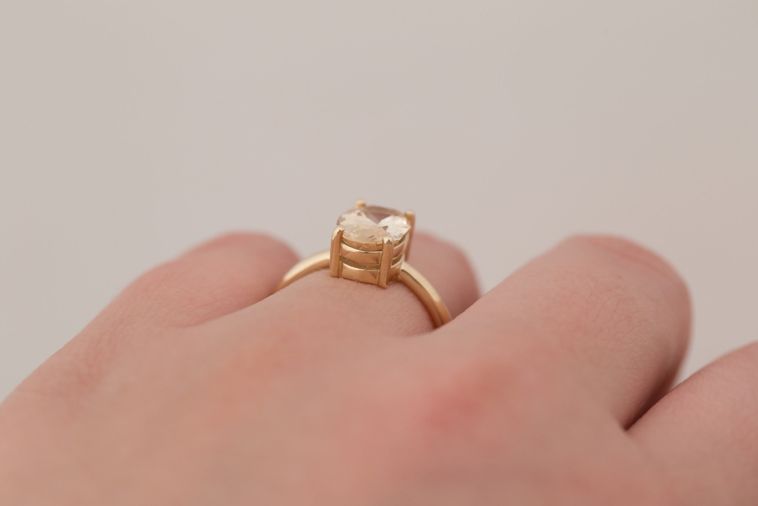 Briar Ring | Apricot Oval Bicolor Sapphire Solitaire Engagement Ring 2.46 ct | 14k Recycled Gold | One of a Kind