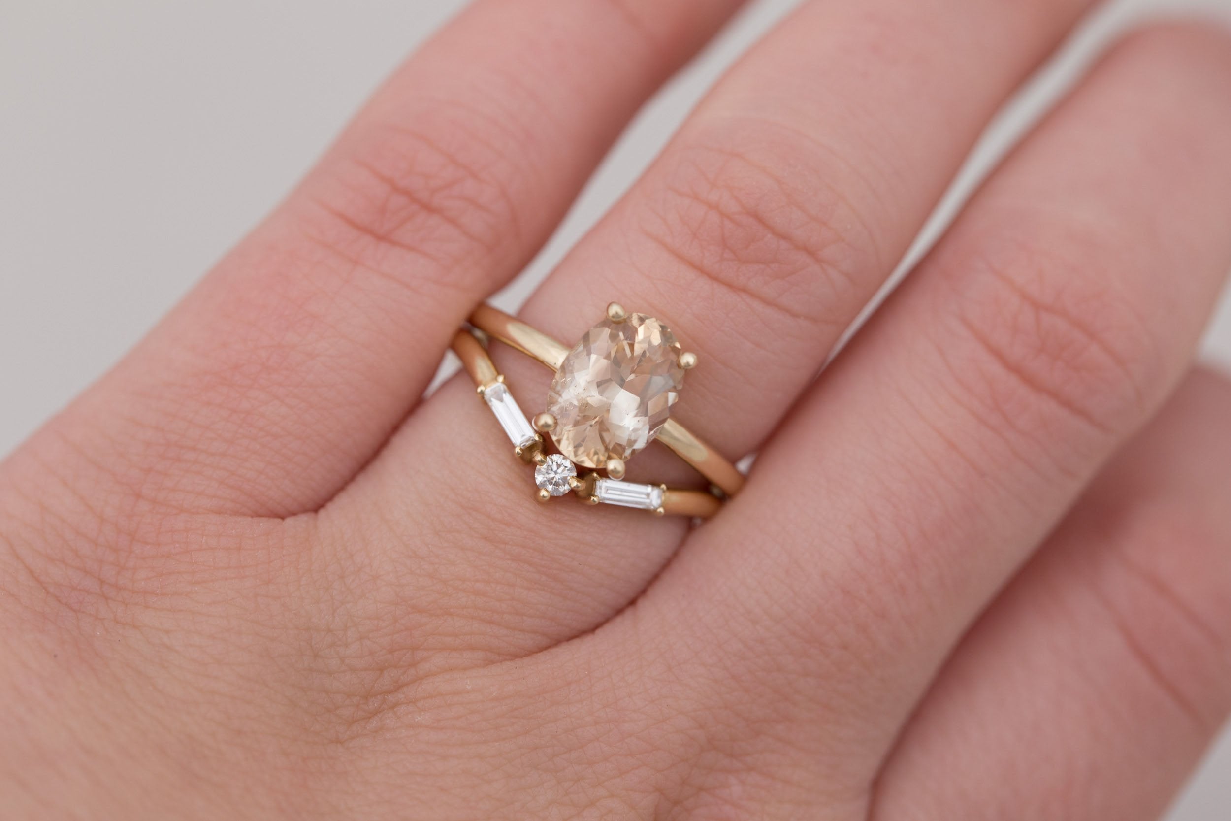 Briar Ring | Apricot Oval Bicolor Sapphire Solitaire Engagement Ring 2.46 ct | 14k Recycled Gold | One of a Kind