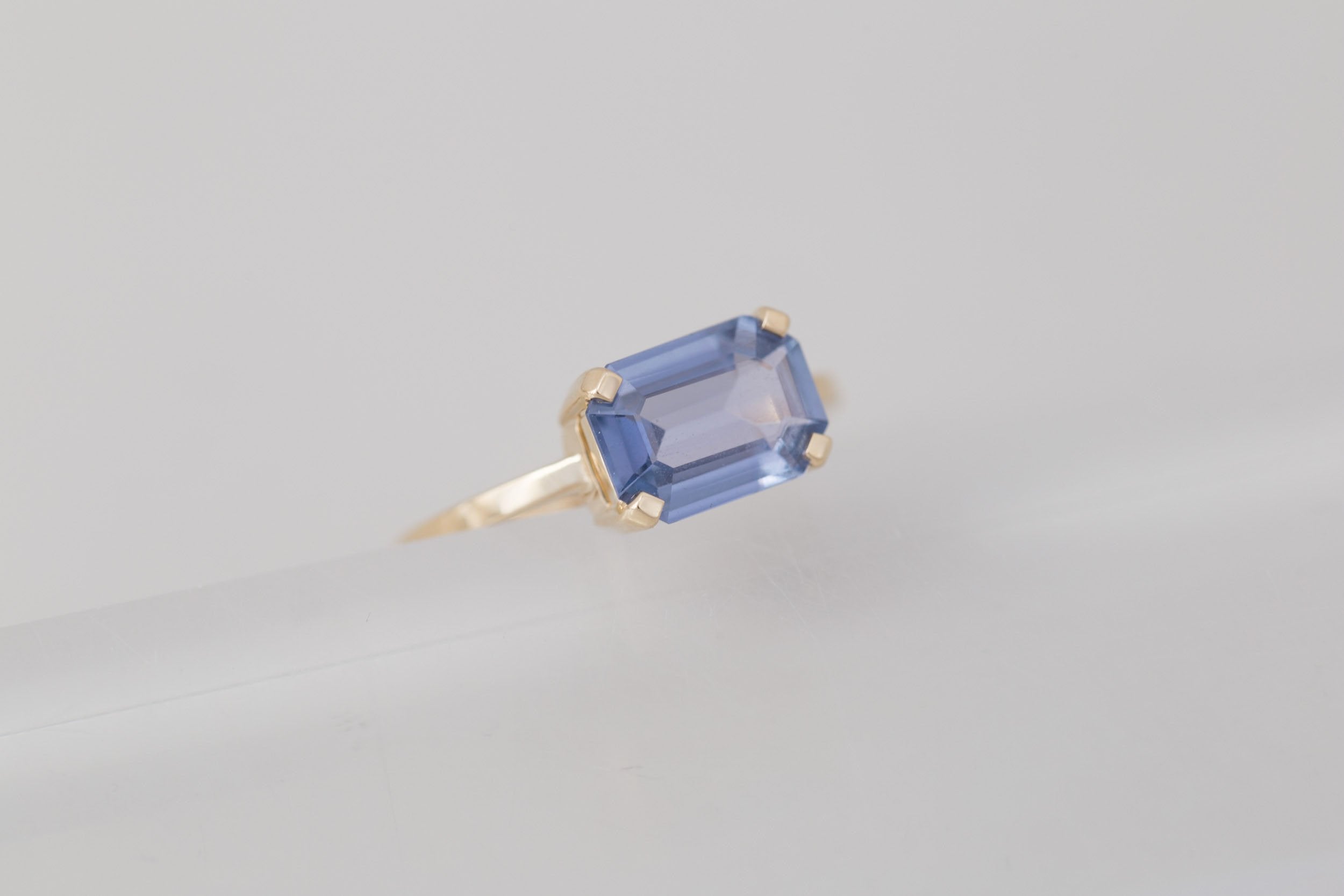 Farley Ring | Indigo Emerald Cut Sapphire Engagement Ring 2.48 ct | 14k Recycled Gold | One of a Kind