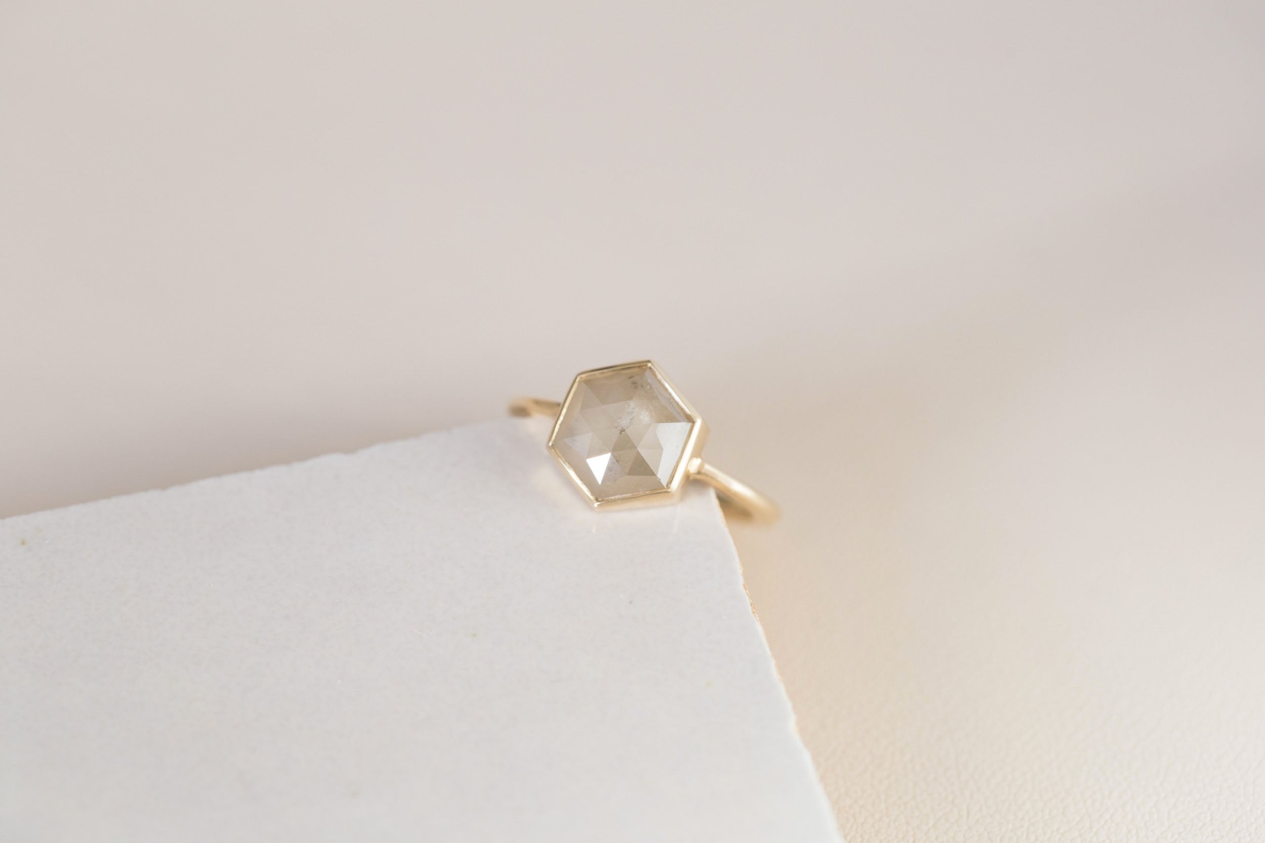 Avens Ring | Champagne Rustic Diamond Hexagon Solitaire 2.51 ct | 14k Recycled Gold | One of a Kind
