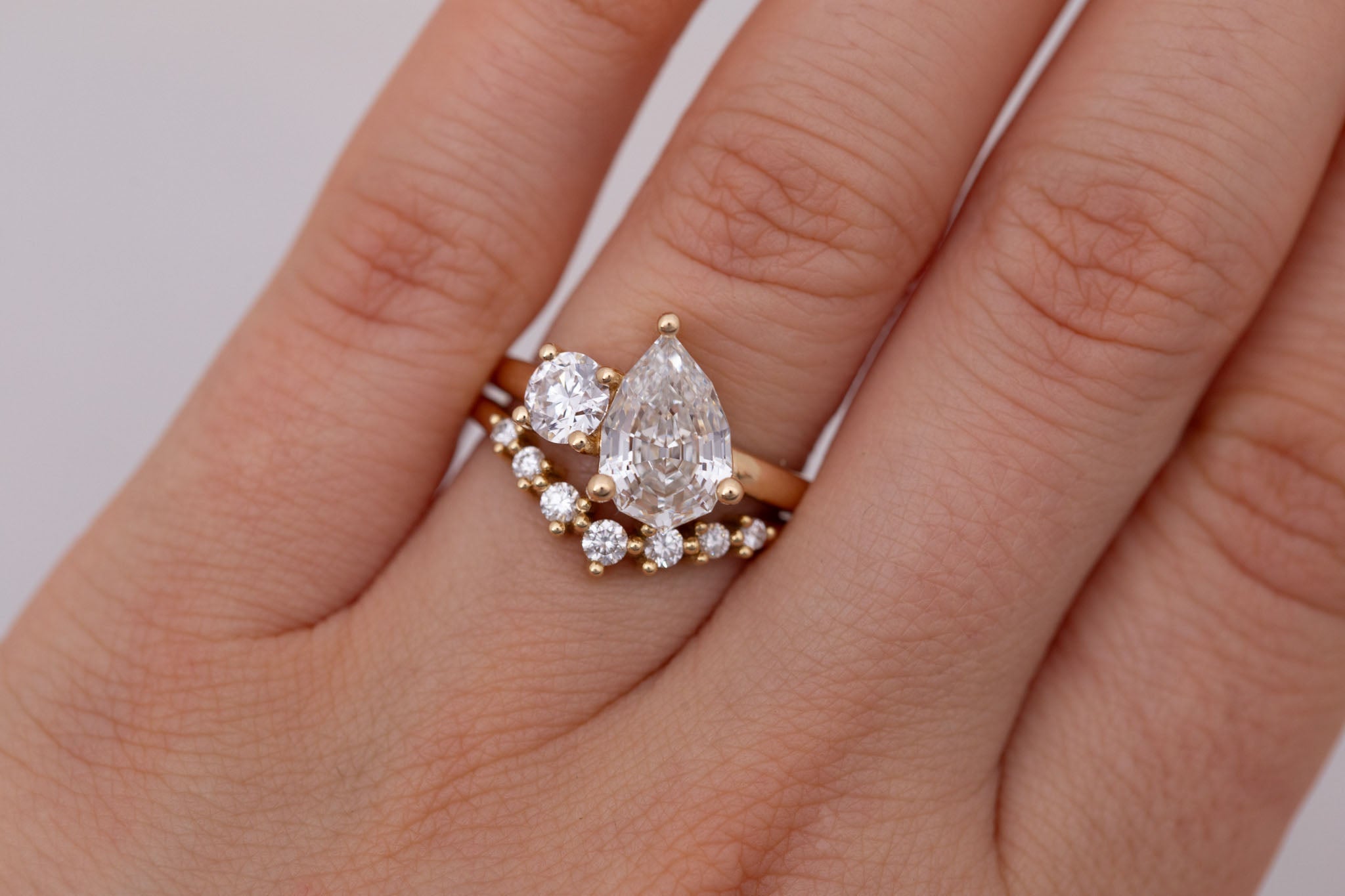 Liana Ring | Lab Pear Cut Diamond + Lab Old European Cut Diamond Engagement Ring 2.51 ct | 14k Recycled Gold | One of a Kind