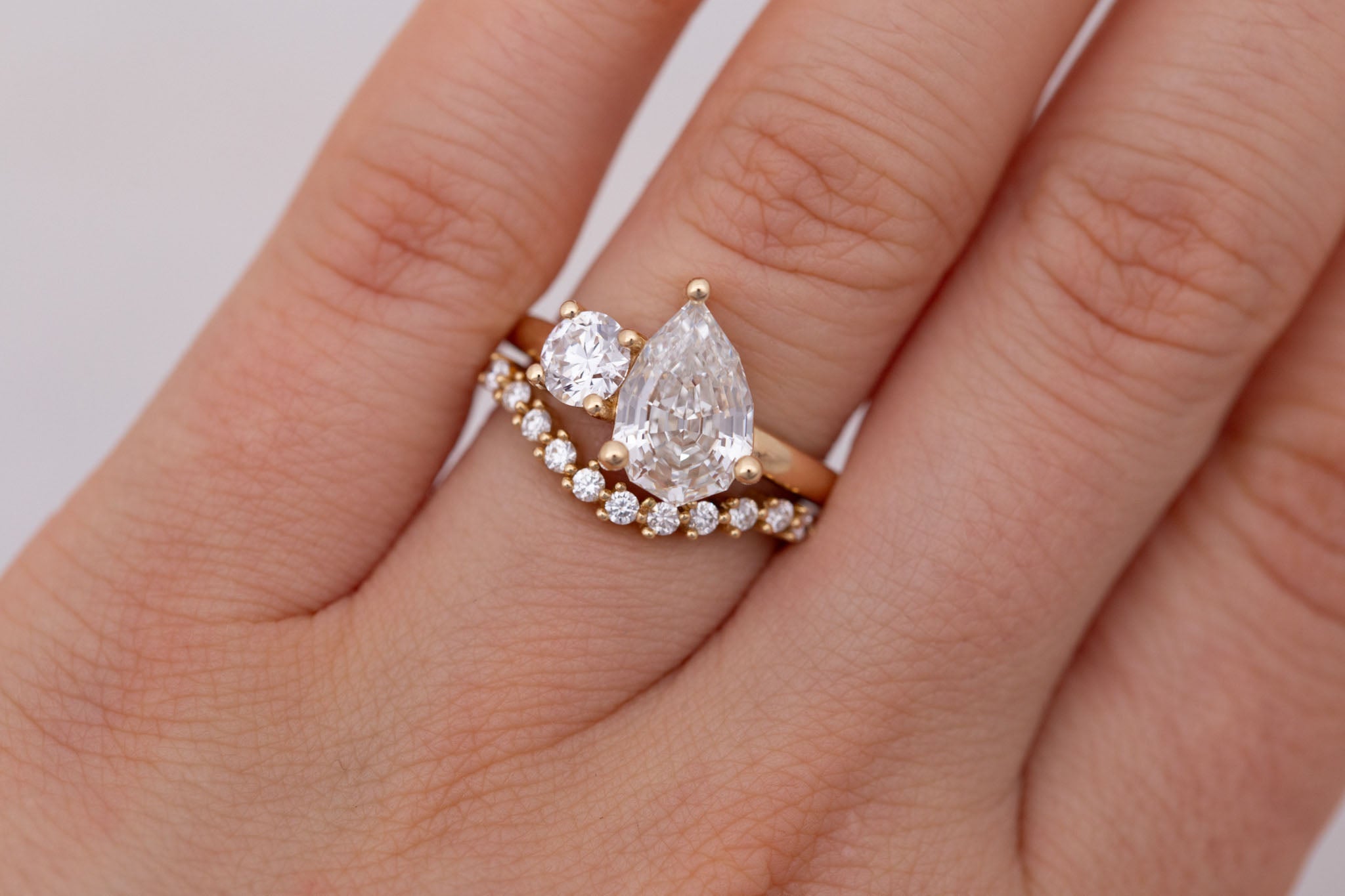 Liana Ring | Lab Pear Cut Diamond + Lab Old European Cut Diamond Engagement Ring 2.51 ct | 14k Recycled Gold | One of a Kind