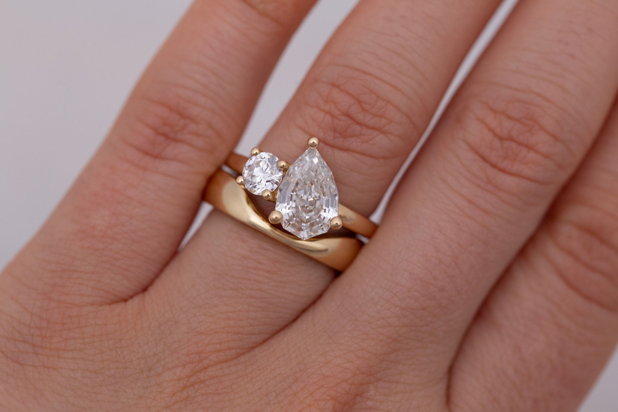 Liana Ring | Lab Pear Cut Diamond + Lab Old European Cut Diamond Engagement Ring 2.51 ct | 14k Recycled Gold | One of a Kind